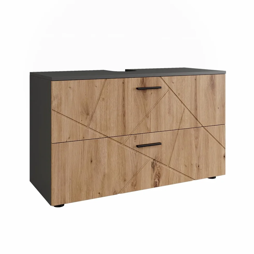 Vicco Mueble bajo Lavabo Irma, Antracita/Roble Dorado, 100.1 x 60.6 cm con 2 cajones, Apto para lavabos estándar con Recorte para sifón