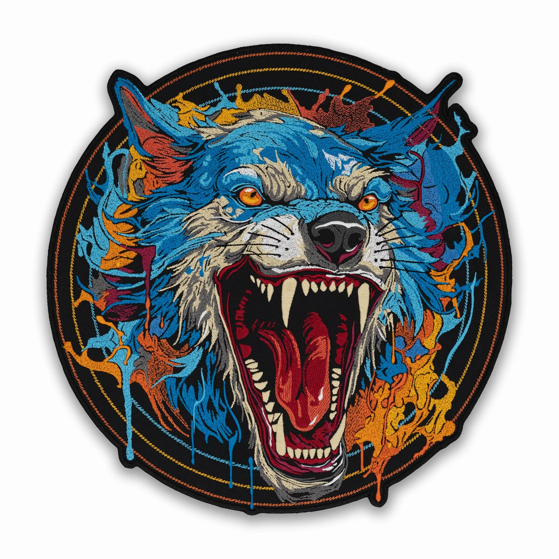 EMBROVERSE Parche bordado de lobo azul feroz, gran aplique de animal termoadhesivo, parche para la espalda de chaqueta de motocicleta, 14.8 x 15 pulgadas