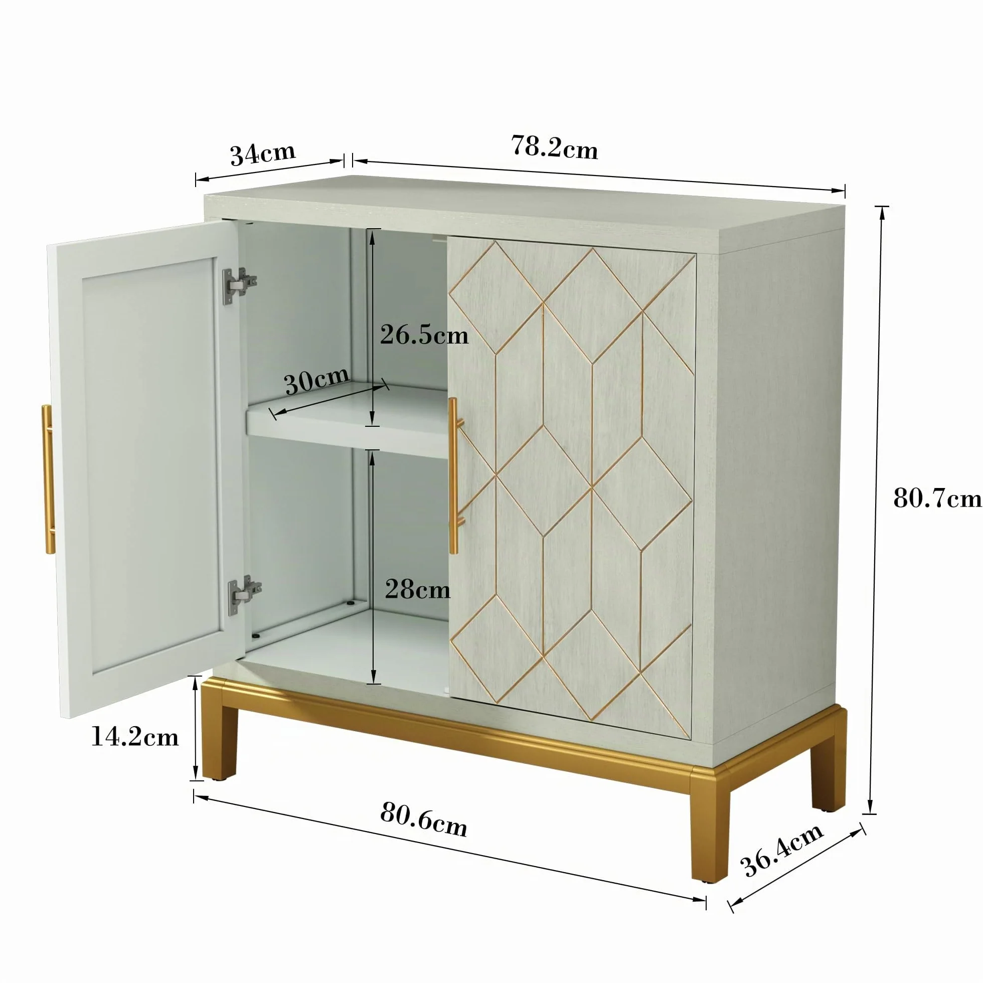 HOLTICO Armario de cocina, armario de baño, armario de salón, armario verde con estante ajustable, armario independiente para cocina, baño, salón, garaje, líneas doradas y patas