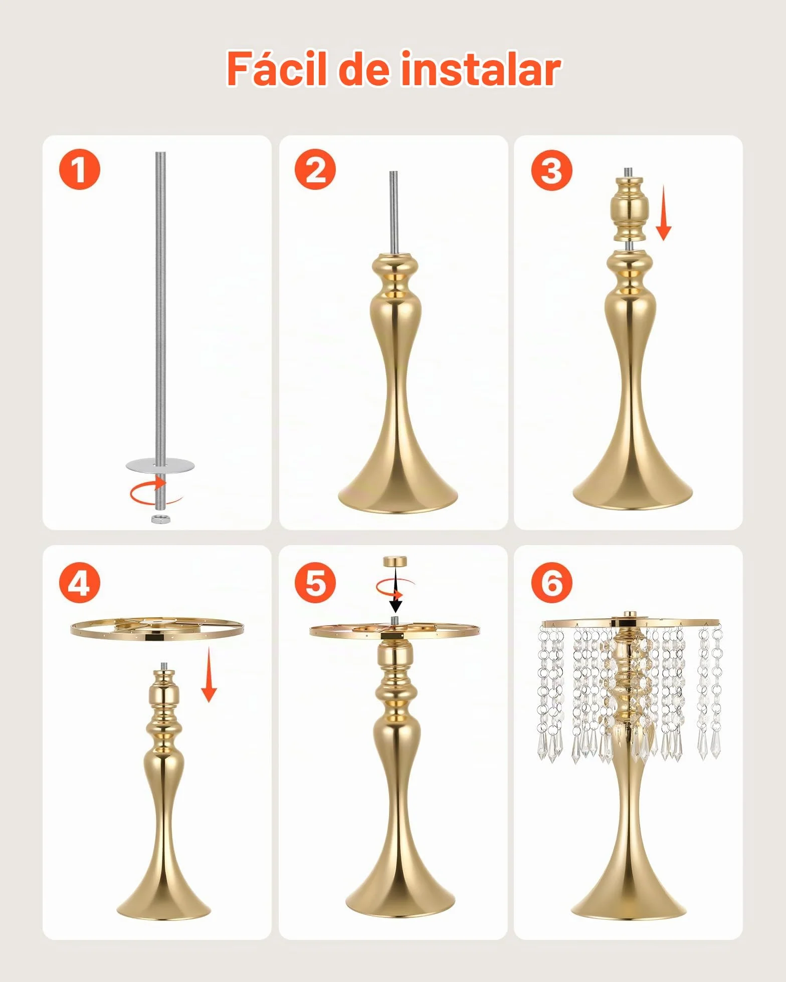 VEVOR Jarrones Decorativos, Paquete de 20 Piezas, Floreros de Metal Dorados con Cadena de Cristal, Altura de 33,5 cm, Centro de Mesa para Boda, Decoración para Banquete Ceremonia Fiesta Recepción