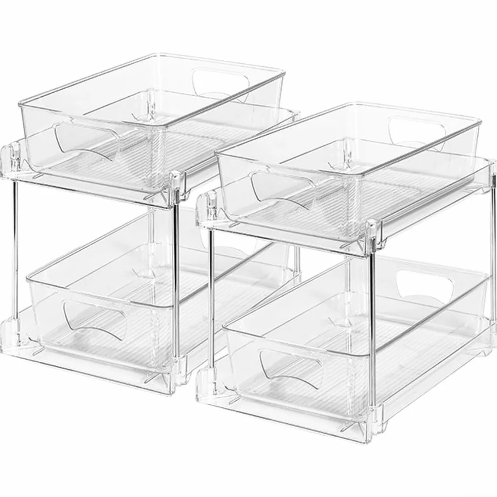 Estante extraíble de plástico para debajo del fregadero con tres niveles para organizar botellas, latas, utensilios y artículos de tocador en espacios reducidos (E)