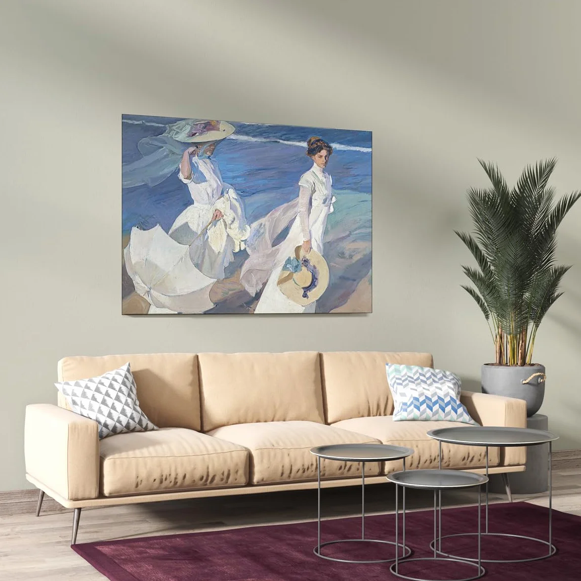 Paseo a la Orilla del Mar | Joaquín Sorolla | Luminismo | Cuadro Canvas Wall Art | Impresión Giclée lienzo algodón puro | Bastidor 3cm | 55x75cm
