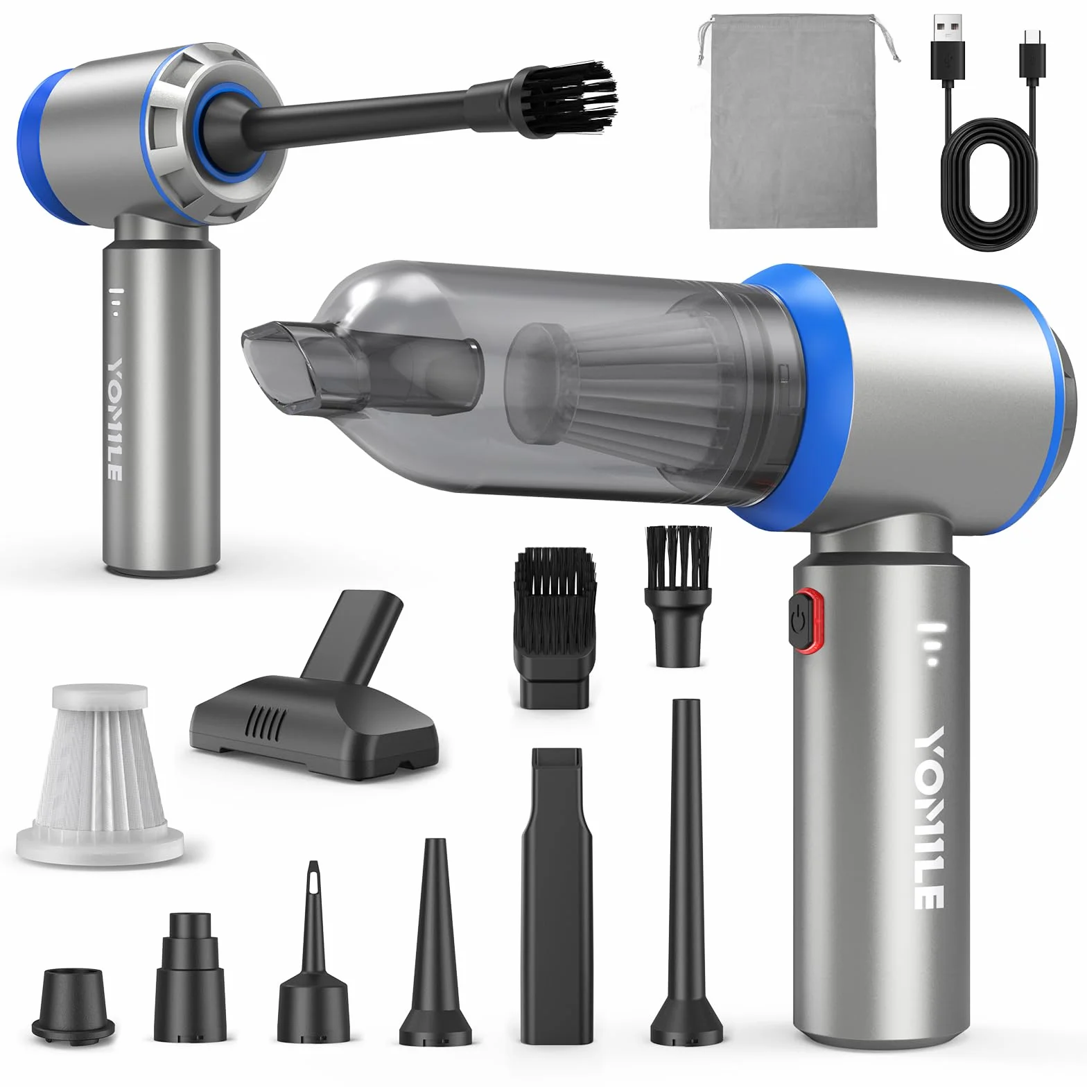 Yomile Aspirador de Mano 25000Pa 120W Recargable sin Escobillas 210.000 RPM sin Cable para Coche