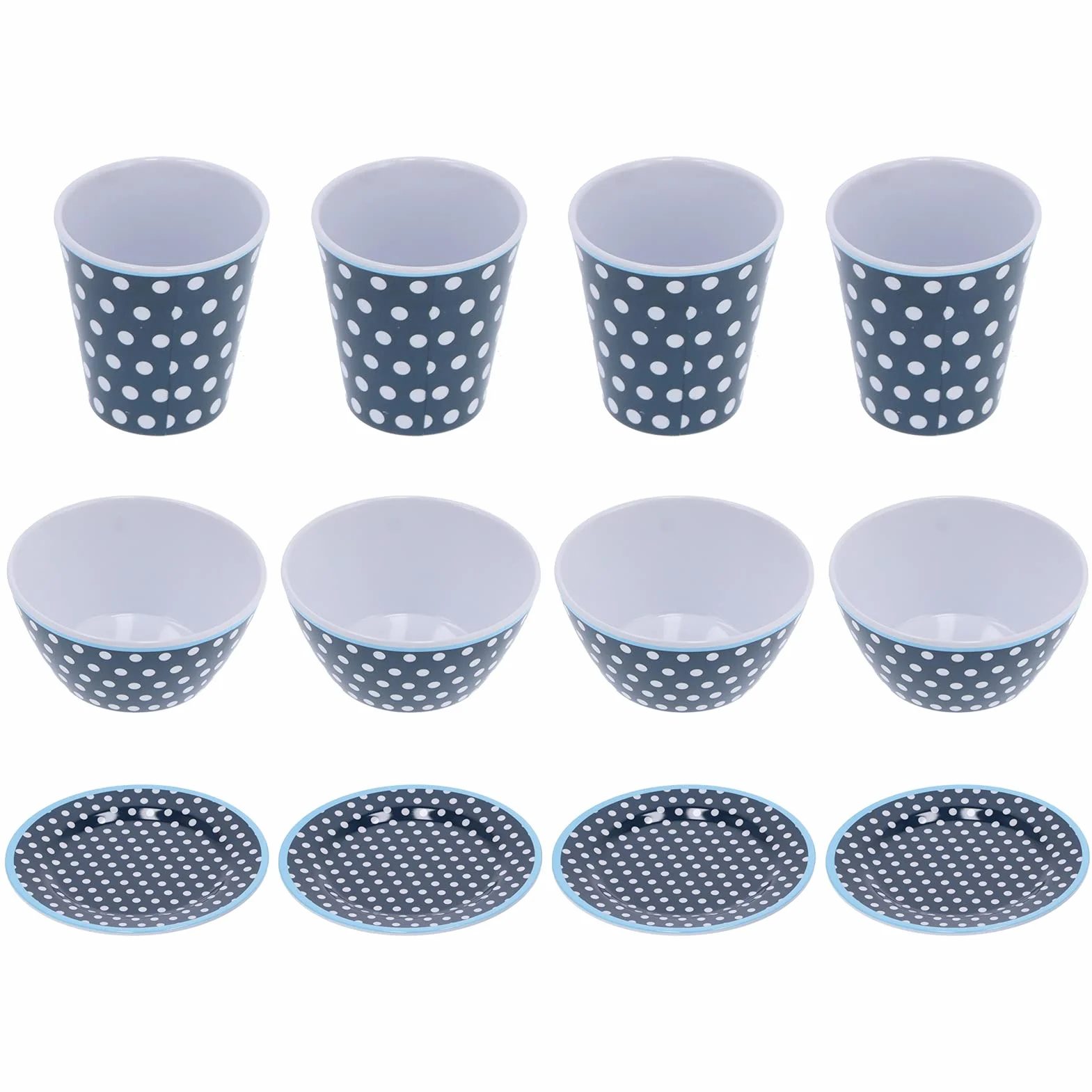 Juego de vajillas de punto azul oscuro de 12 piezas, plato de platos de ensaladera de tazas de material de melamina, elegante para restaurante en casa, vajilla con duración y