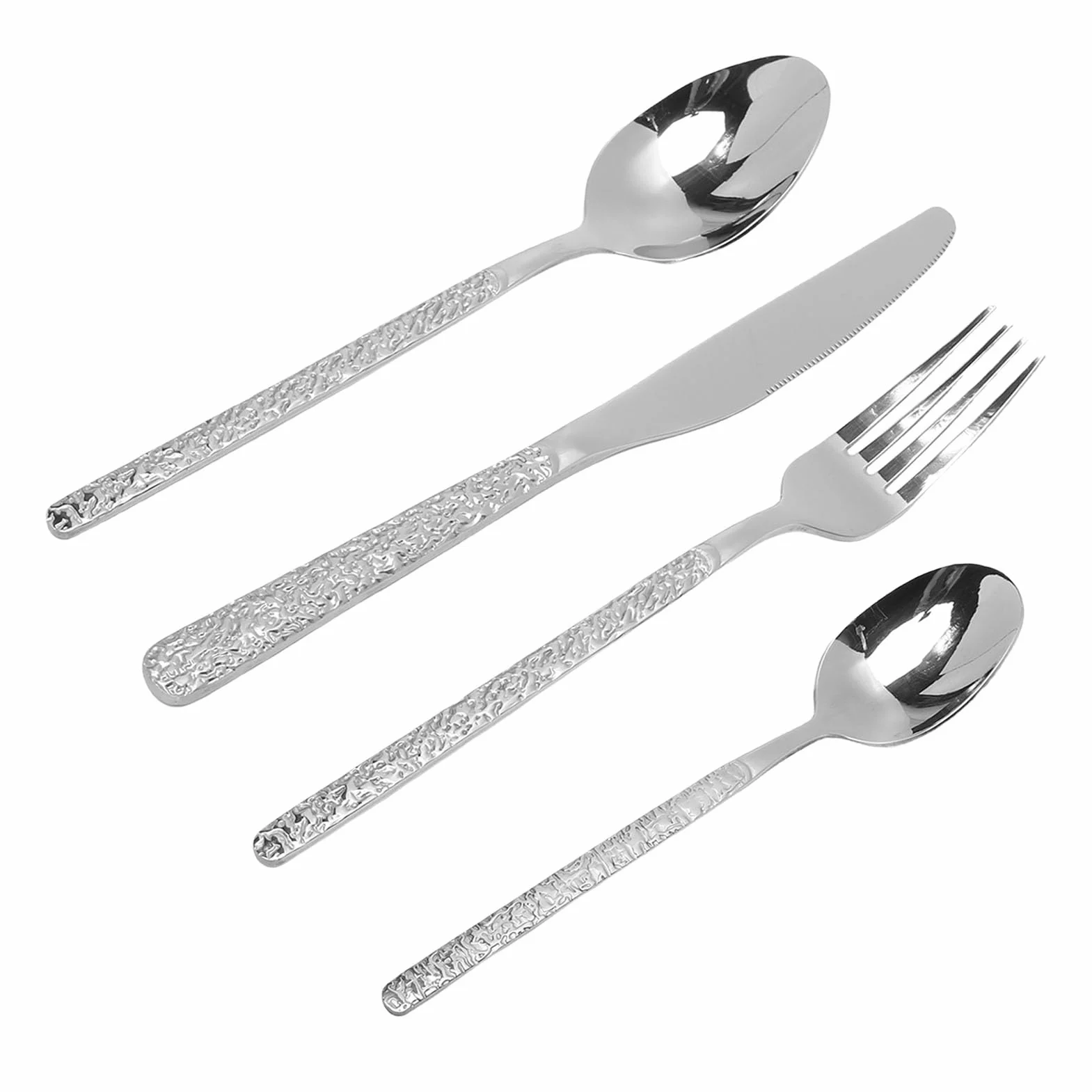 FILFEEL Juego de Cubiertos Martillados de 24 Piezas de Acero Inoxidable con Cortadores de Cena, Tenedores, Cucharas para el Hogar, Boda, Mesa de Comedor (SILVER)