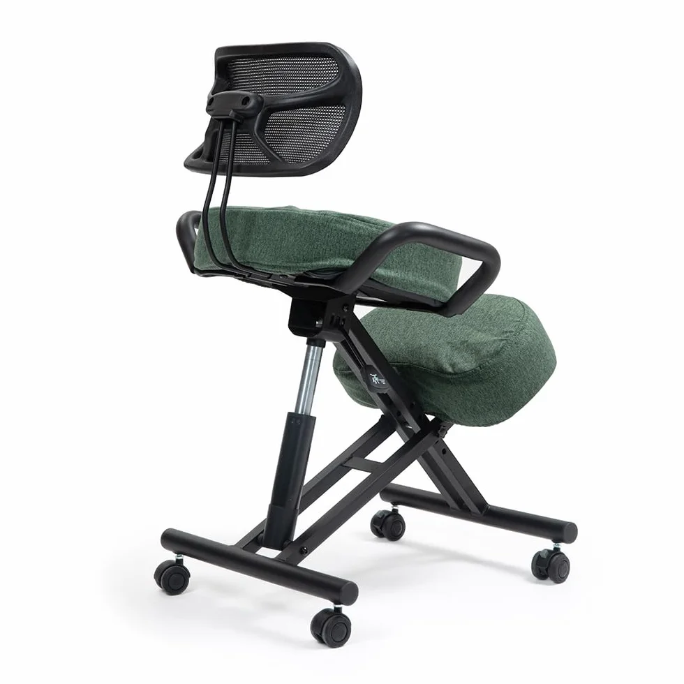 Suguri Silla ergonomica rodillas para oficina el hogar y la hecho de cuero ecológico. Kneeling chair para el dolor de espalda, active posture. Cubiertas intercambiables incluidas. Verde botella