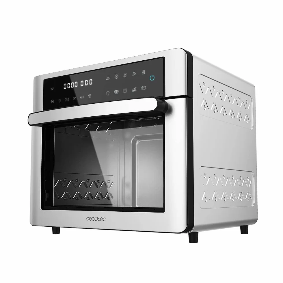 Cecotec Horno Freidora de Aire Caliente Bake&Fry 3000 Touch Steel. 1600 W, 30 Litros, Convección, Pantalla Táctil, 9 Funciones, Temperatura y Altura Regulable, Acero Inoxidable