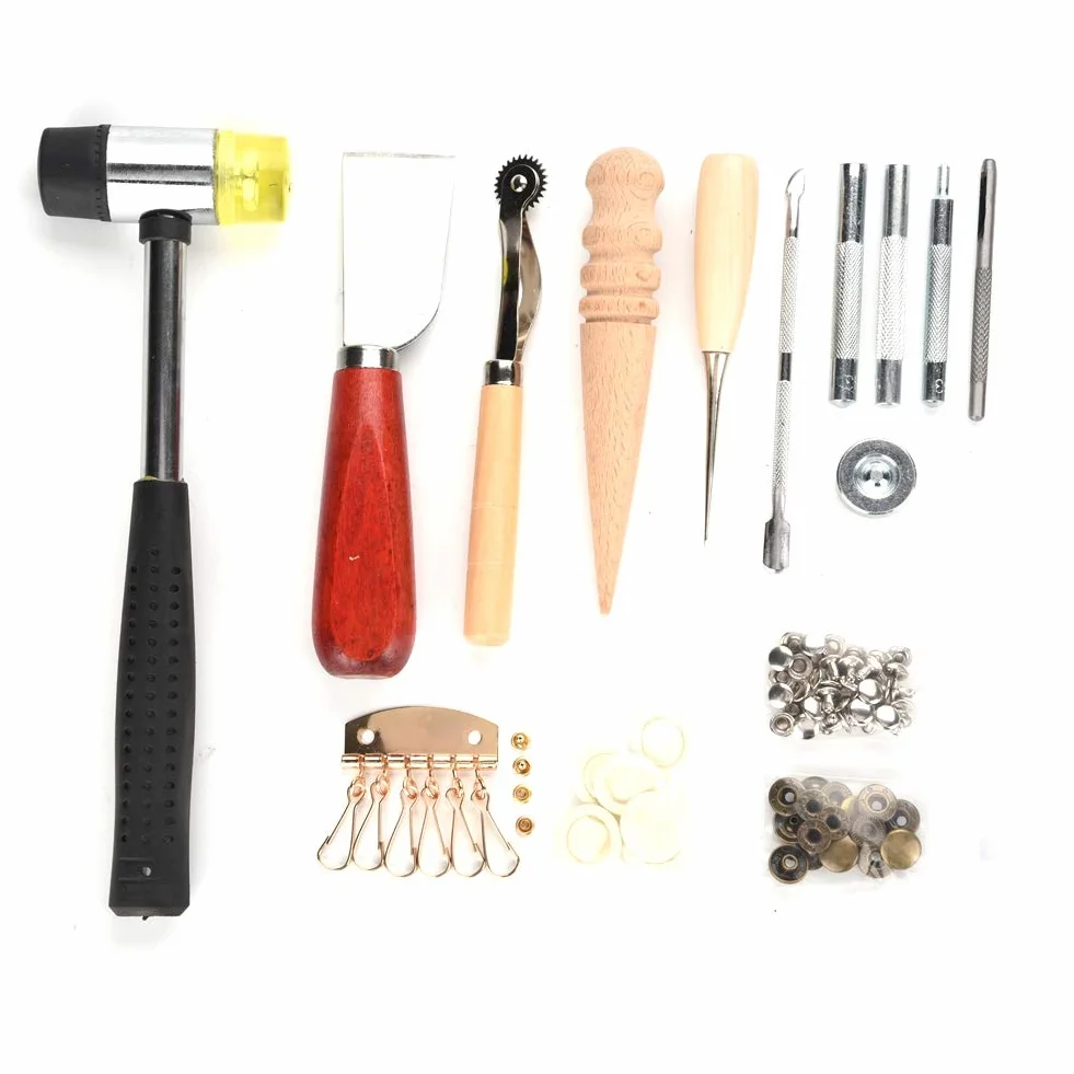 Kit de Herramientas Artesanales de Cuero de 42 Piezas, con Cinceles de Costura y Juego de Costura para Proyectos de Bricolaje de de Cuero