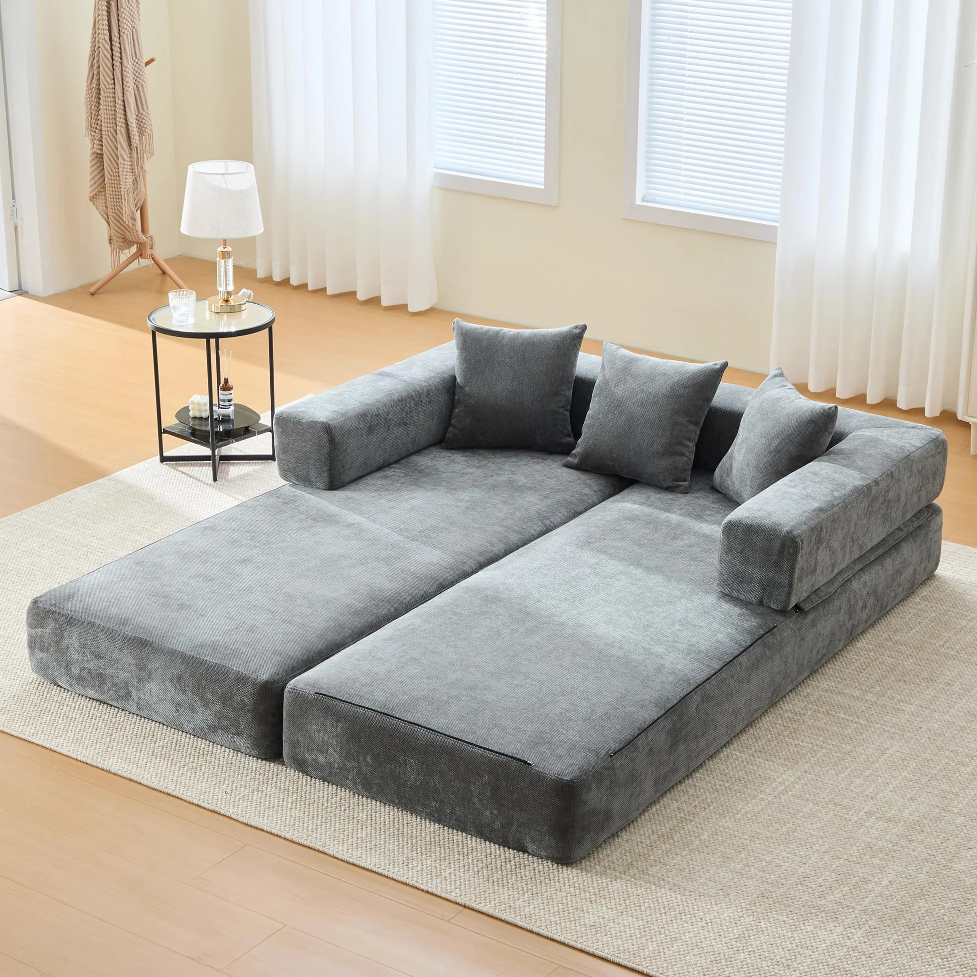 Sapgaks Sofá de Chenilla Modular, sofá de compresión, se Puede Montar libremente y es fácil de Instalar. Lateral Equipado con Aufbewahrungstaschen y Fondo Antideslizante. (Gris Oscuro)