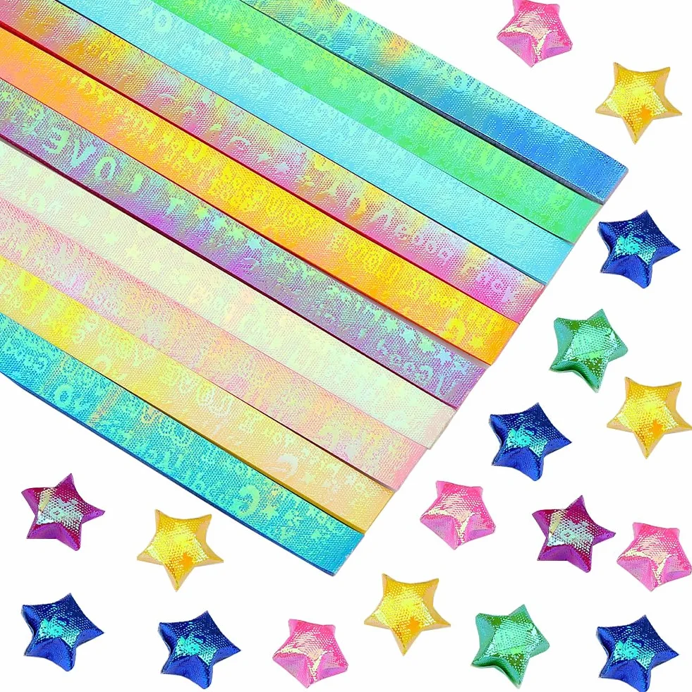 SUNNYCLUE 900 hojas de papel para hacer estrellas de origami, tiras de 10 colores, verde rosa azul morado