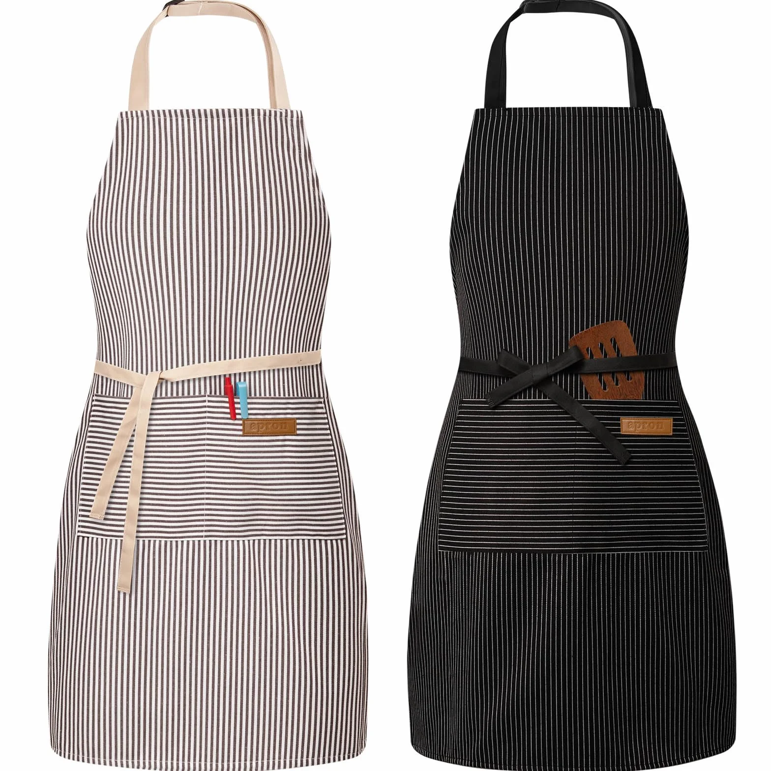 BeLuyi Paquete de 2 delantales ajustables con 2 bolsillos, delantales de cocina, restaurante, para mujeres y hombres