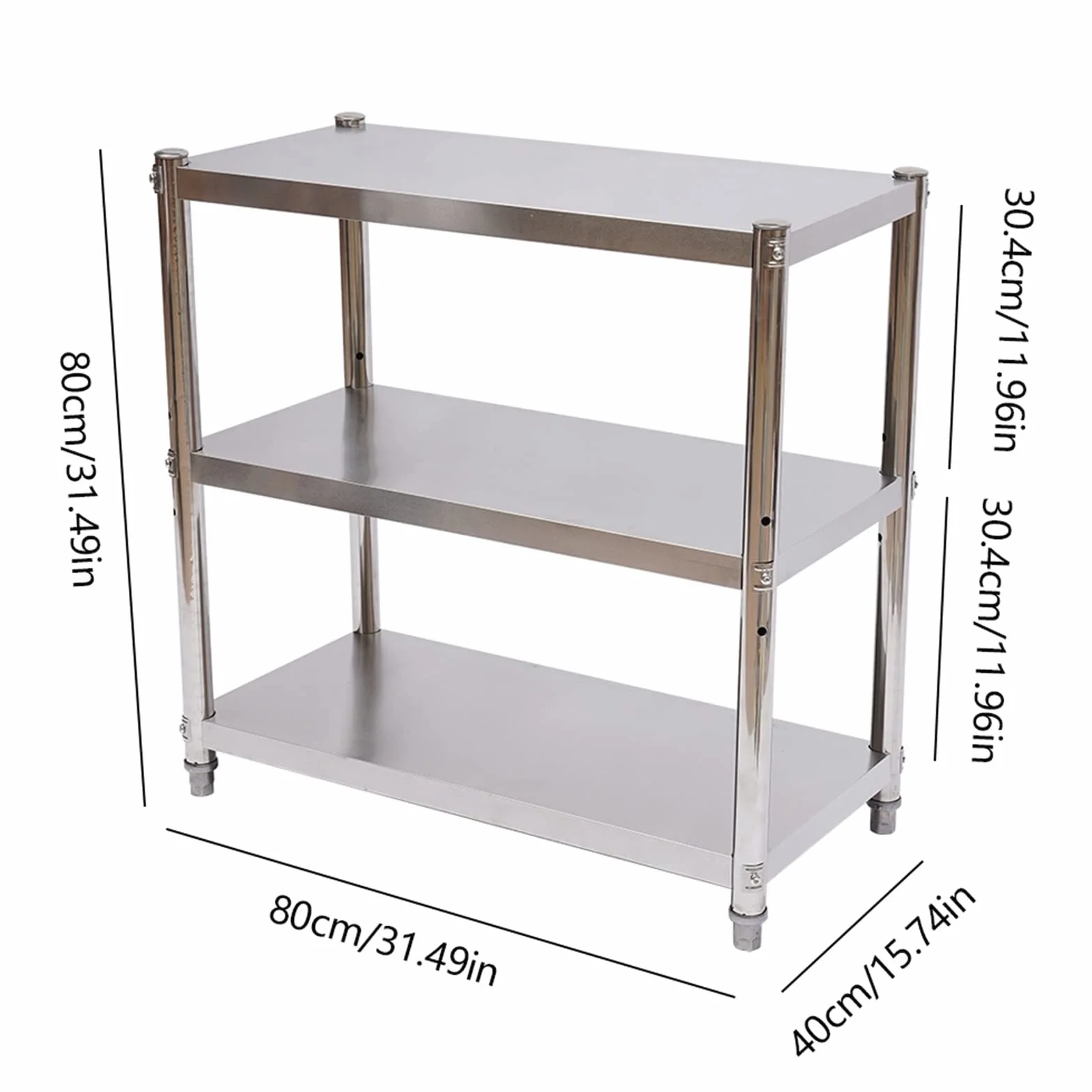 Mesa de Trabajo de Acero Inoxidable con Estante de 3 Niveles para Cocina, Bar, Restaurante y Despensa - Mesa de Preparación de Alimentos (80 x 80 x 40 Cm)