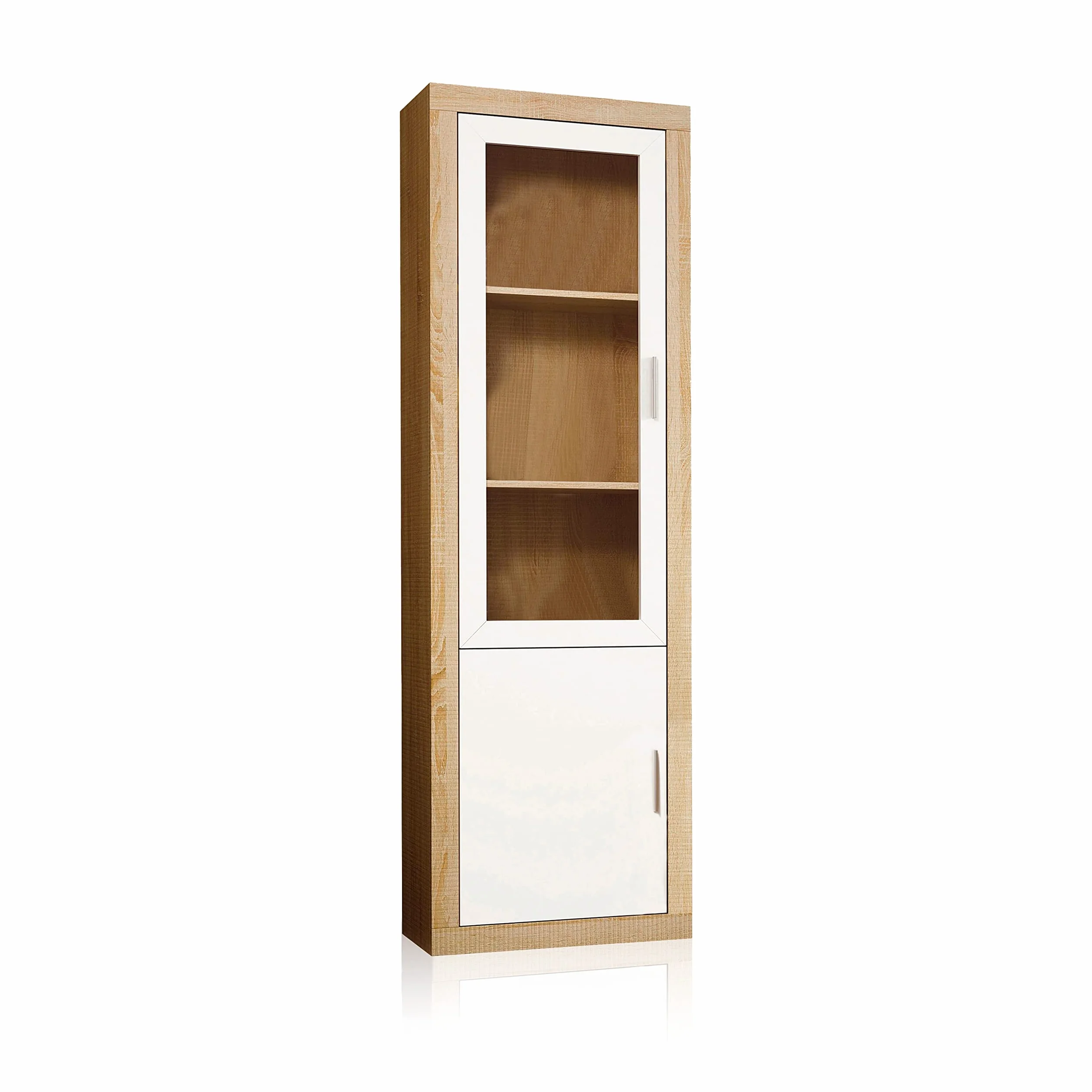 duehome | Salon Modular, Vitrina Reversible con 2 Puertas, Composicion Salon por Piezas, Modelo Nuka, Acabado en Cambria y Blanco, Medidas: 60 cm (Largo) x 193,2 cm (Alto) x 34,6 cm (Fondo)