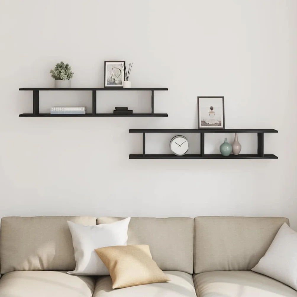 Homgoday Estante Pared 2uds Madera ingeniería Roble Negro 105x18x20cm Estantería de Pared Colgante Flotante Almacenamiento Espacio Decoración Artículos Diarios en Familia
