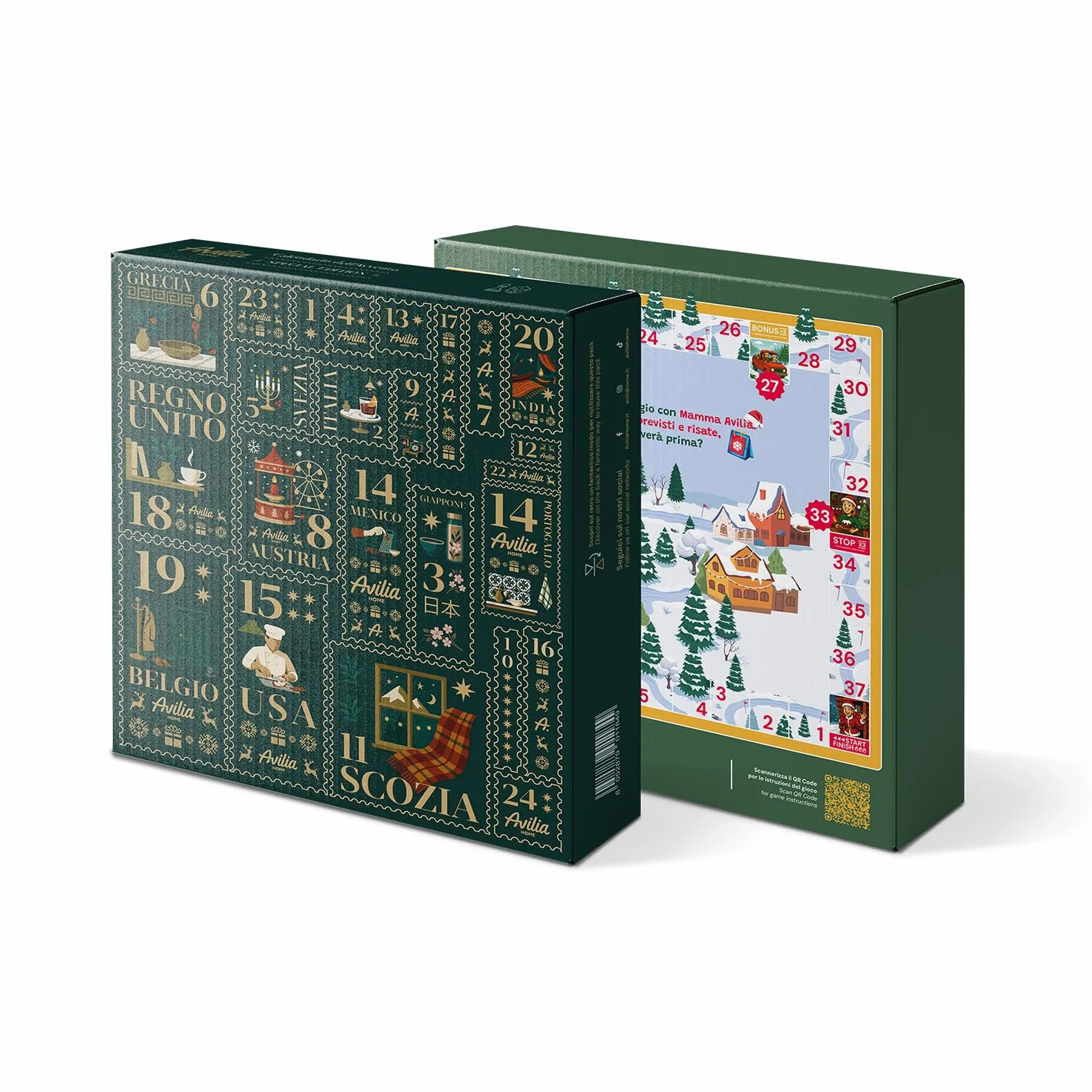 Wintem Calendario de Adviento con 24 regalos temáticos de países del mundo para el hogar, la cocina y el bienestar, idea de regalo original de Navidad con juego de ganso integrado y paquete de lujo