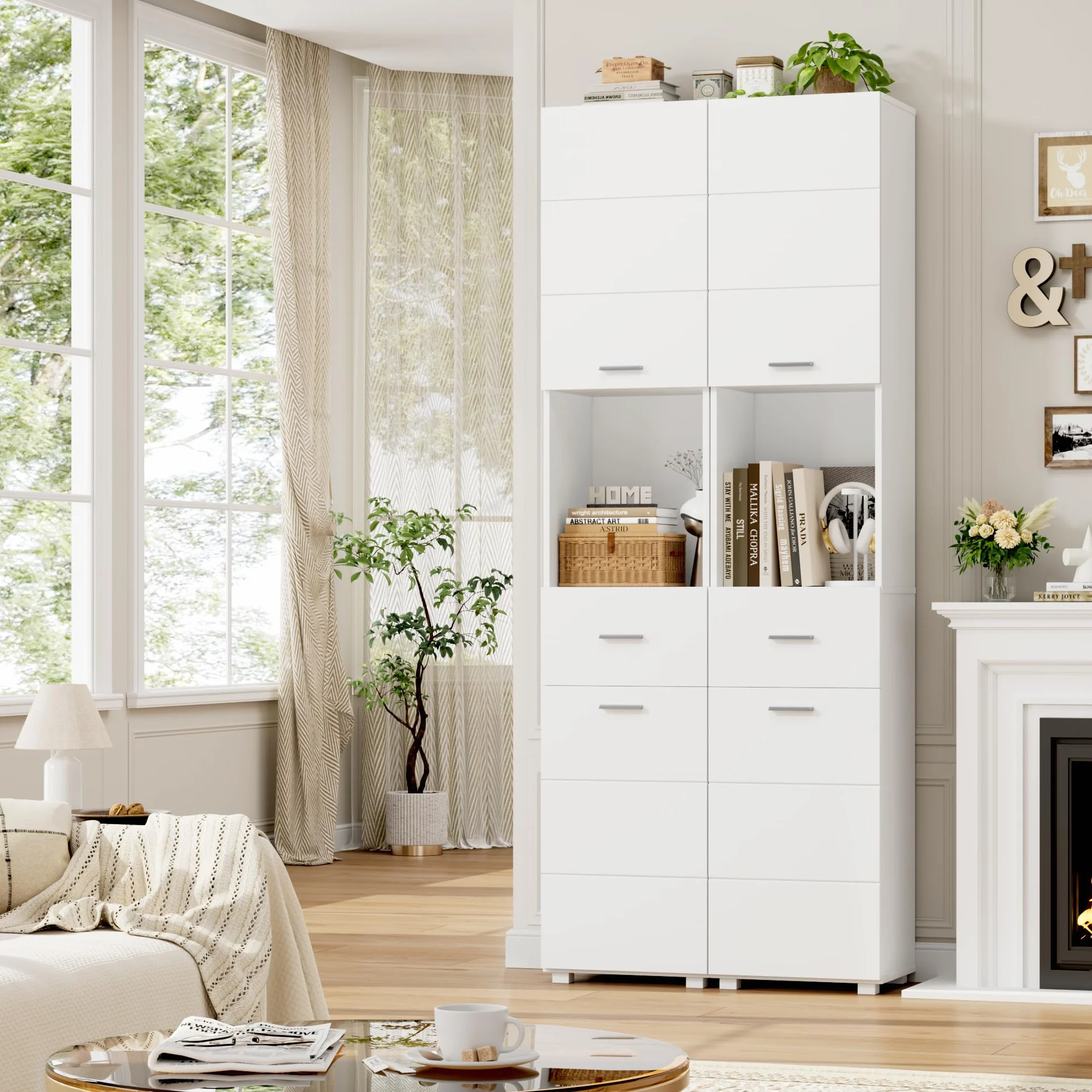 FOREHILL 180cm Mueble Columna Baño, Armario Baño Alto, Mueble Auxiliar Armario Estrecho y Alto, Madera, con 2 Puertas, 1 Cajón, Moderno, Blanco 37x30x180 cm