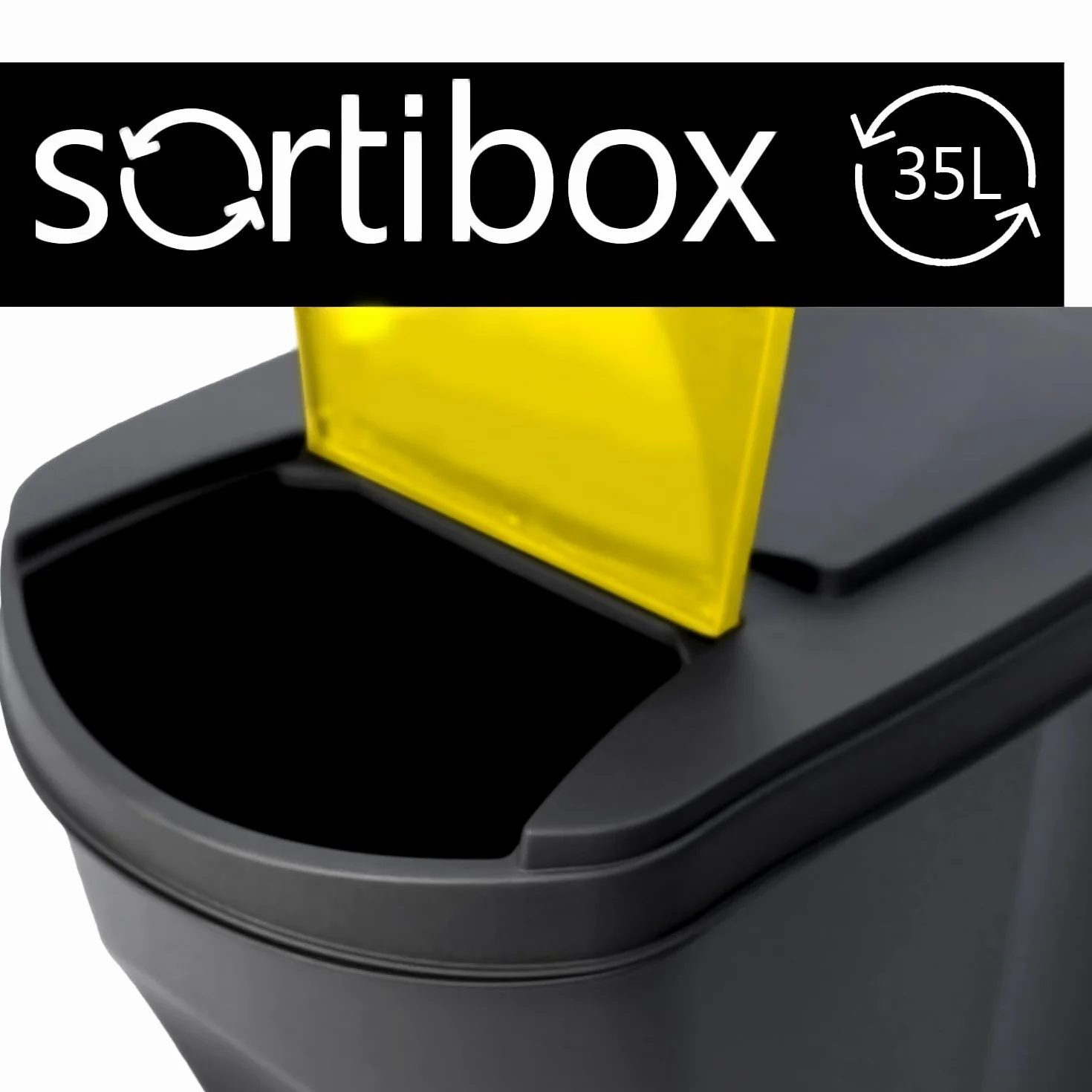 Juego de 4 cubos de basura Sortibox | Negros | Apilables | Reciclaje diferenciado | de plástico | 140 litros (4 x 35 L) | para casa interior