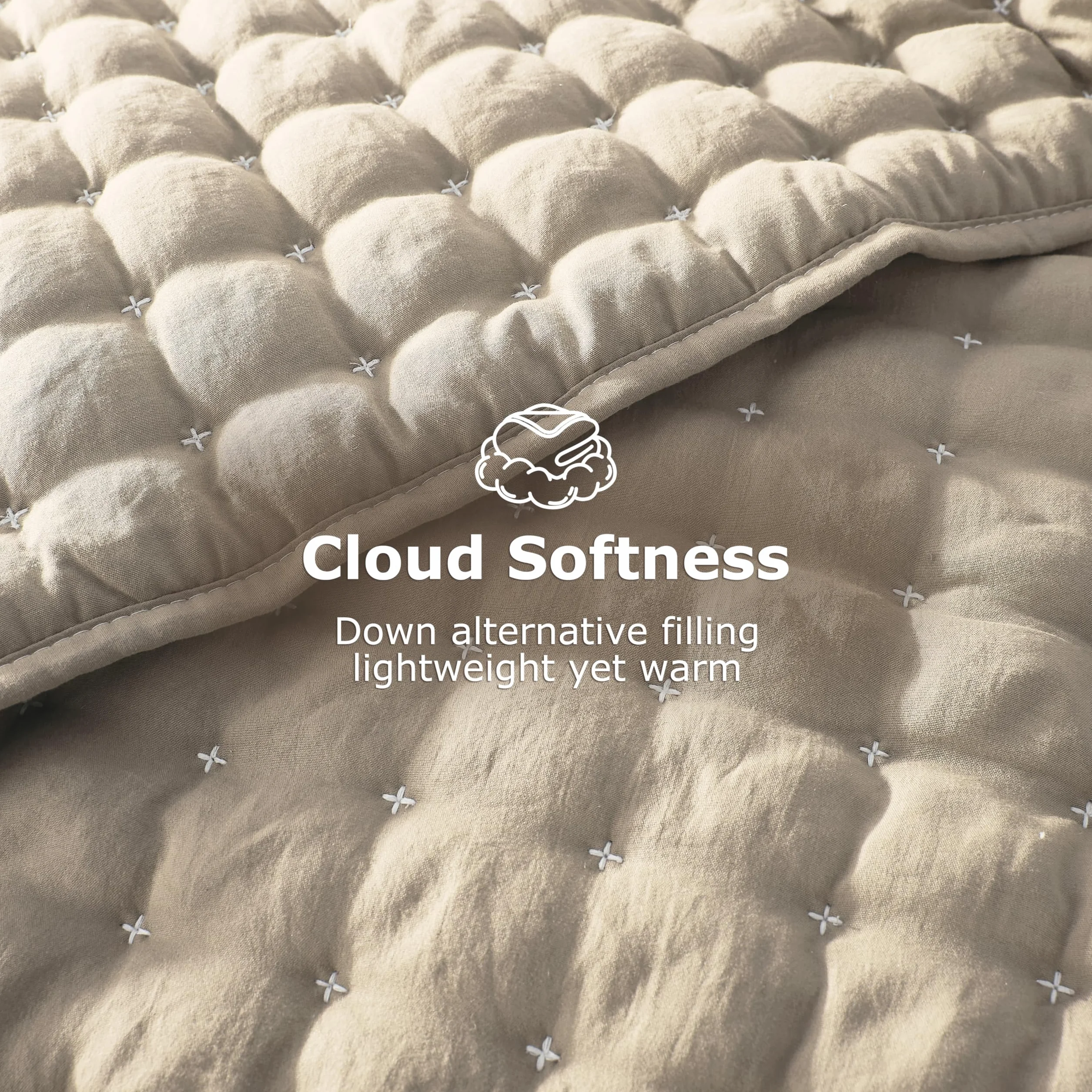 R.SHARE Colcha Verano Cama 180/200, 300x270cm Beige Colcha Bouti Cama Primavera, Cubrecama Ligera Acolchada para Cama o Sofá Suave y Transpirable, Edredón Verano Todo el Año (sin Funda de Almohada)