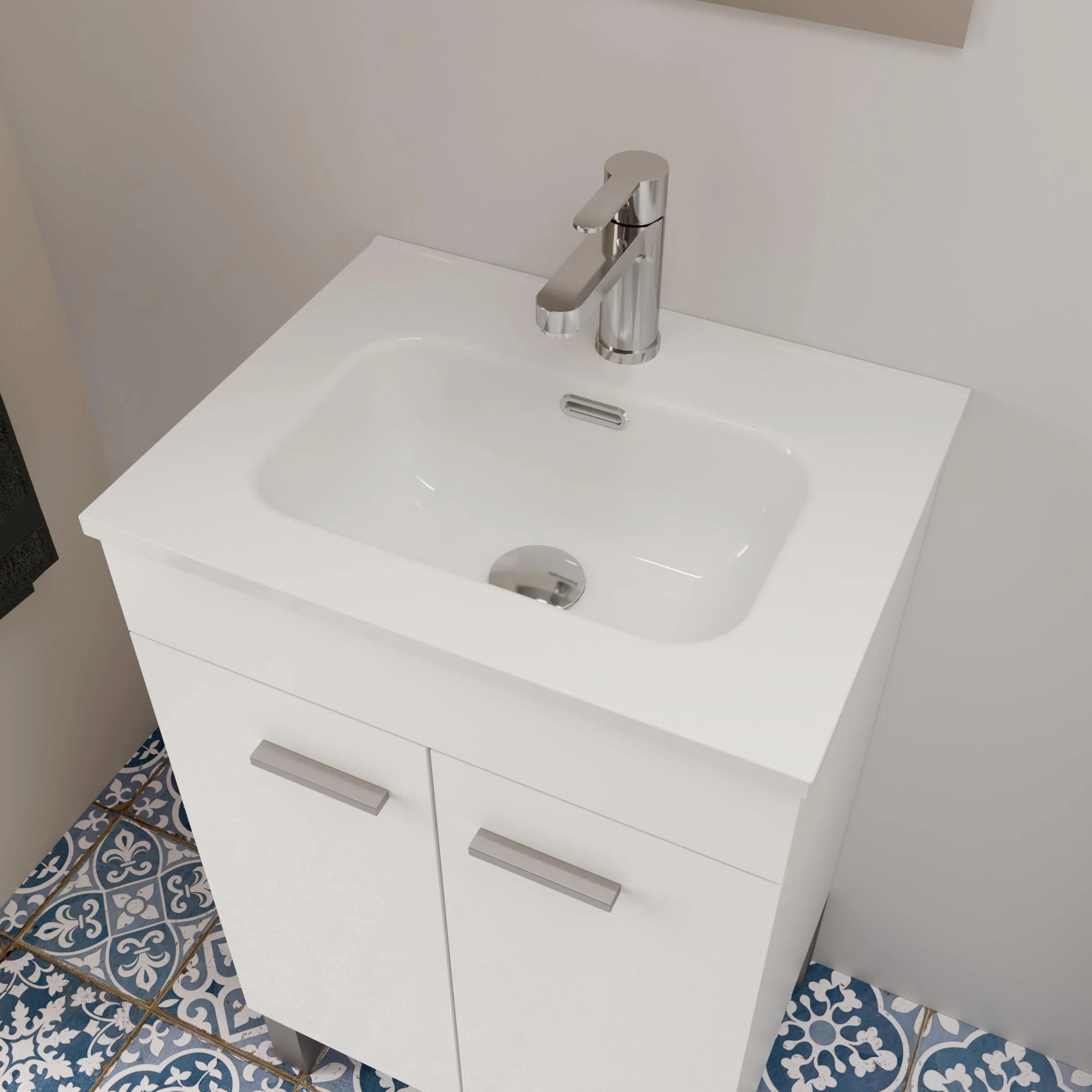 Baikal Mueble de Baño 2 Puertas 50cm Blanco con Lavabo Cerámico y Espejo