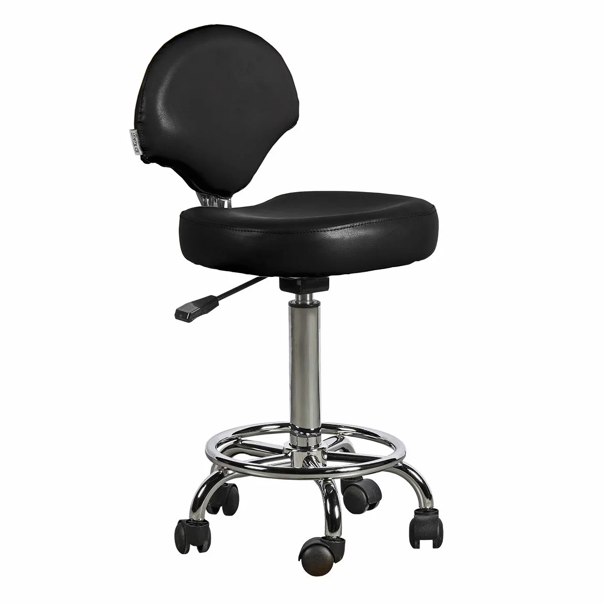 Italian Design - Taburete Ferrara con Respaldo Negro - Ajustable en Altura - Diseño Ergonómico - Tapizado en Cuero Sintético - Base Estable con Ruedas Giratorias - Ideal para Entornos Profe