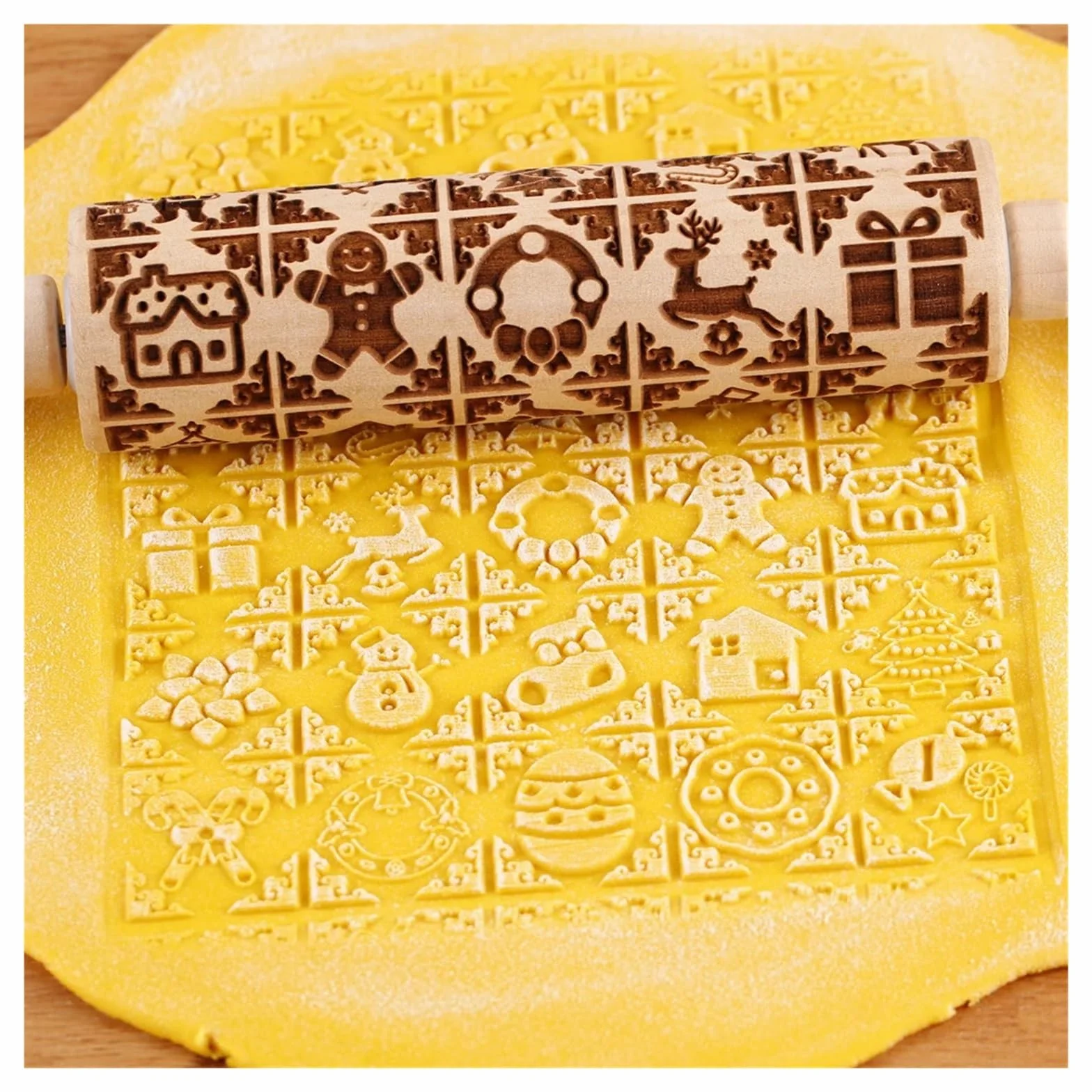 Rodillo de Madera con Relieve de 13,7 Pulgadas for repostería, Herramienta for Grabar Galletas y Sellos. Rodillo para Masa Madera(Color 2)