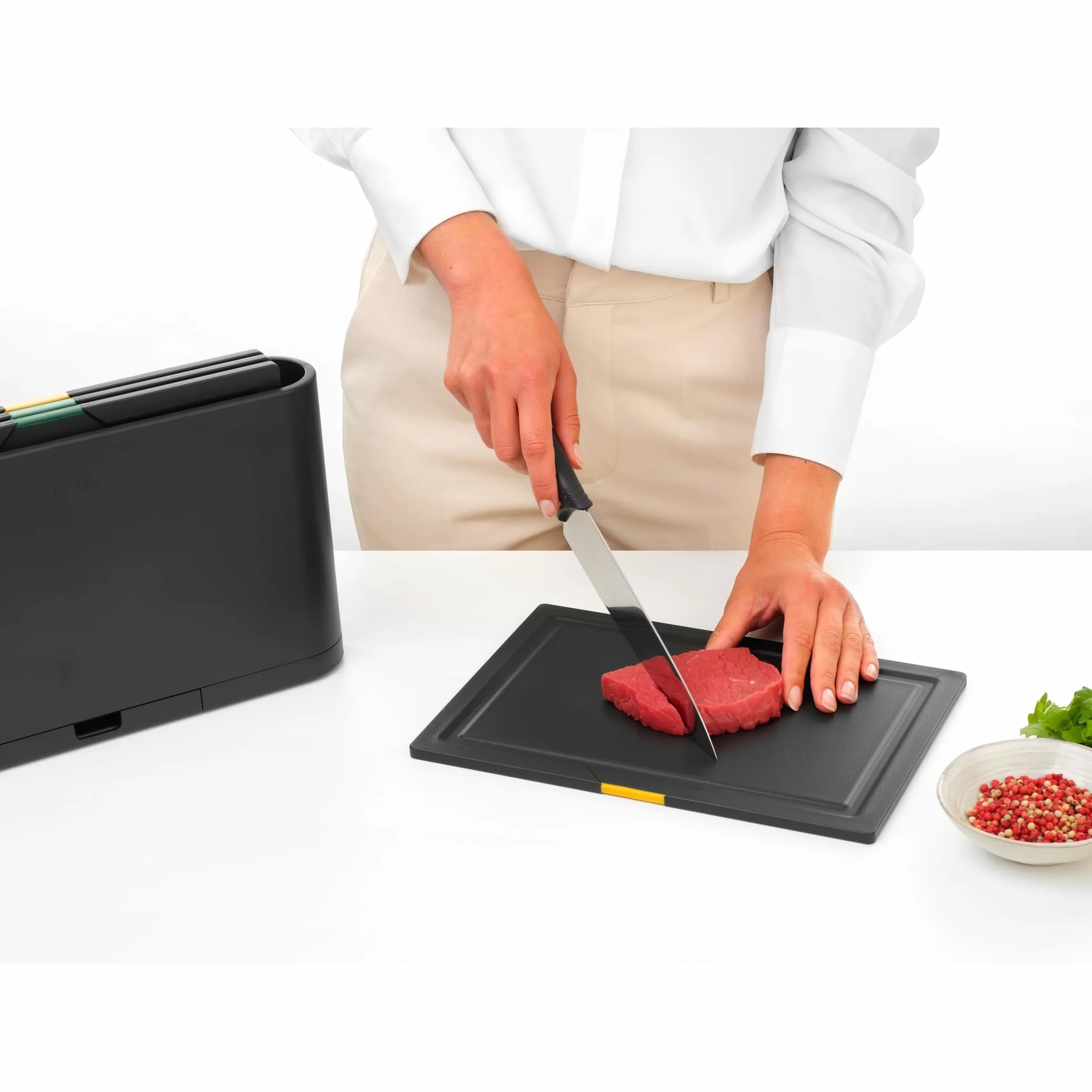 Brabantia TASTY+ Juego de tablas de cortar 4 piezas con soporte integrado antideslizante doble cara Gris Oscuro