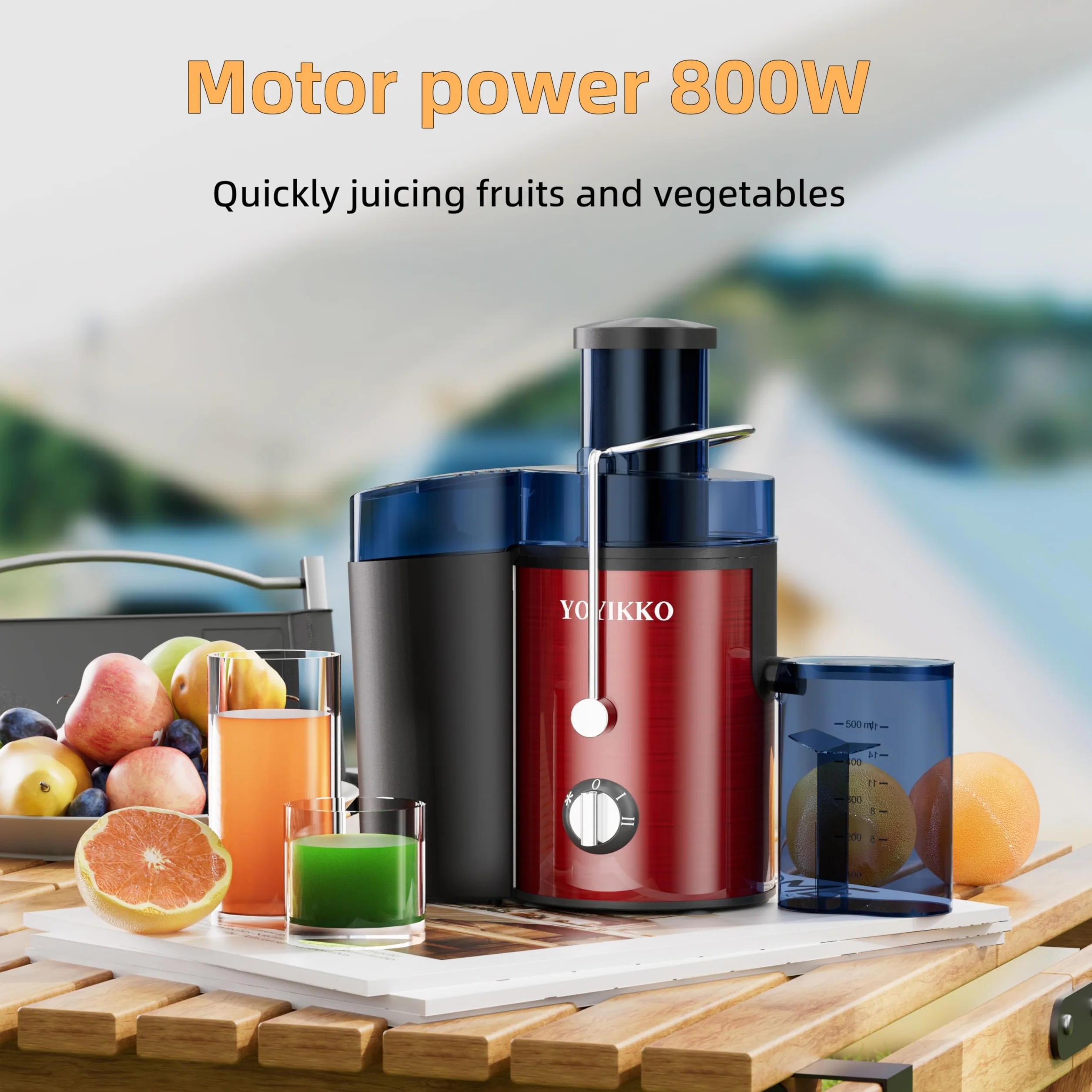 Licuadora 800W Acero Inoxidable 75mm 3 Velocidades Extractor Frutas Verduras