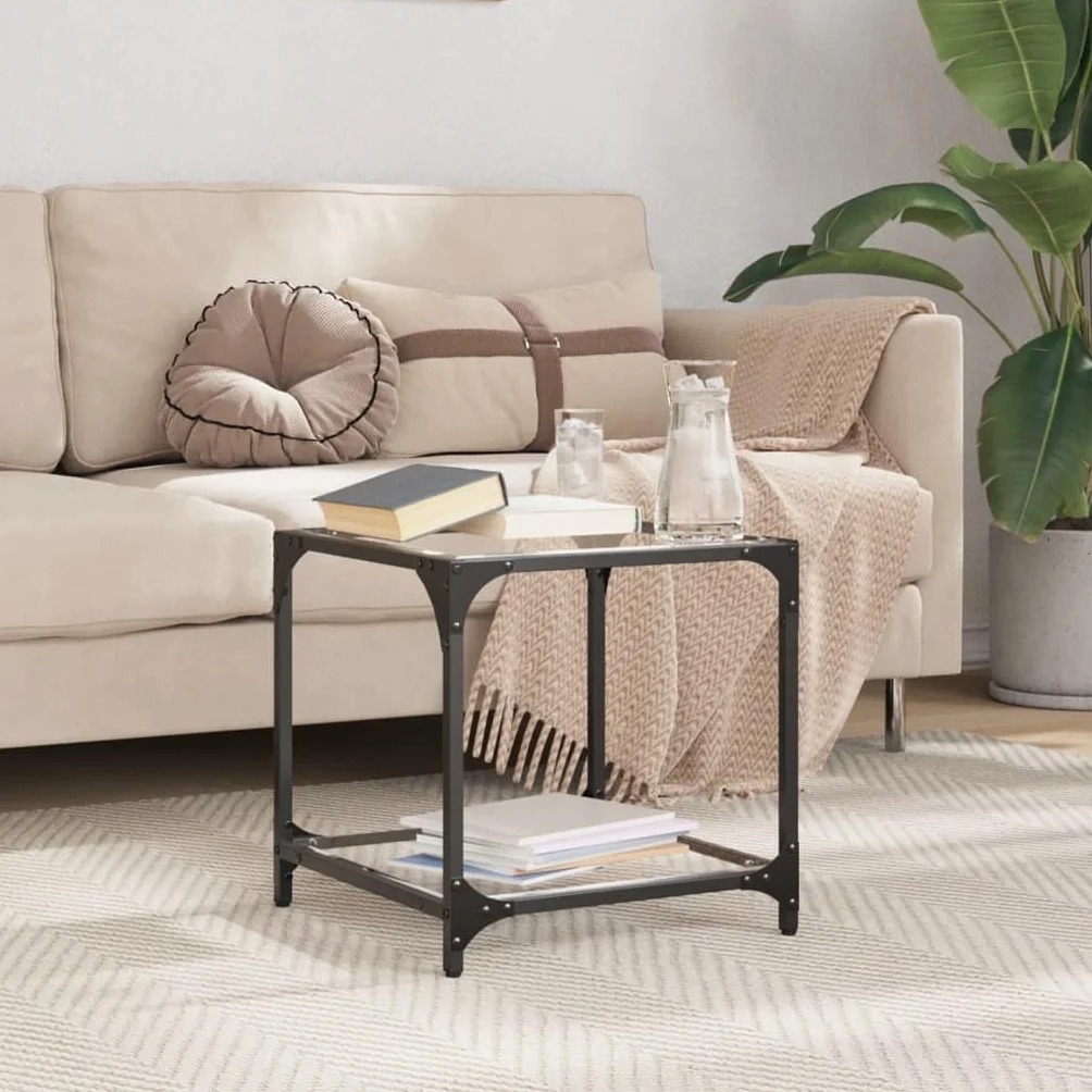 Mesa de centro de cristal transparente, 40 x 40 x 40 cm, estructura de acero, diseño moderno, mesa de salón para aperitivos, bebidas, artículos decorativos, fácil de limpiar