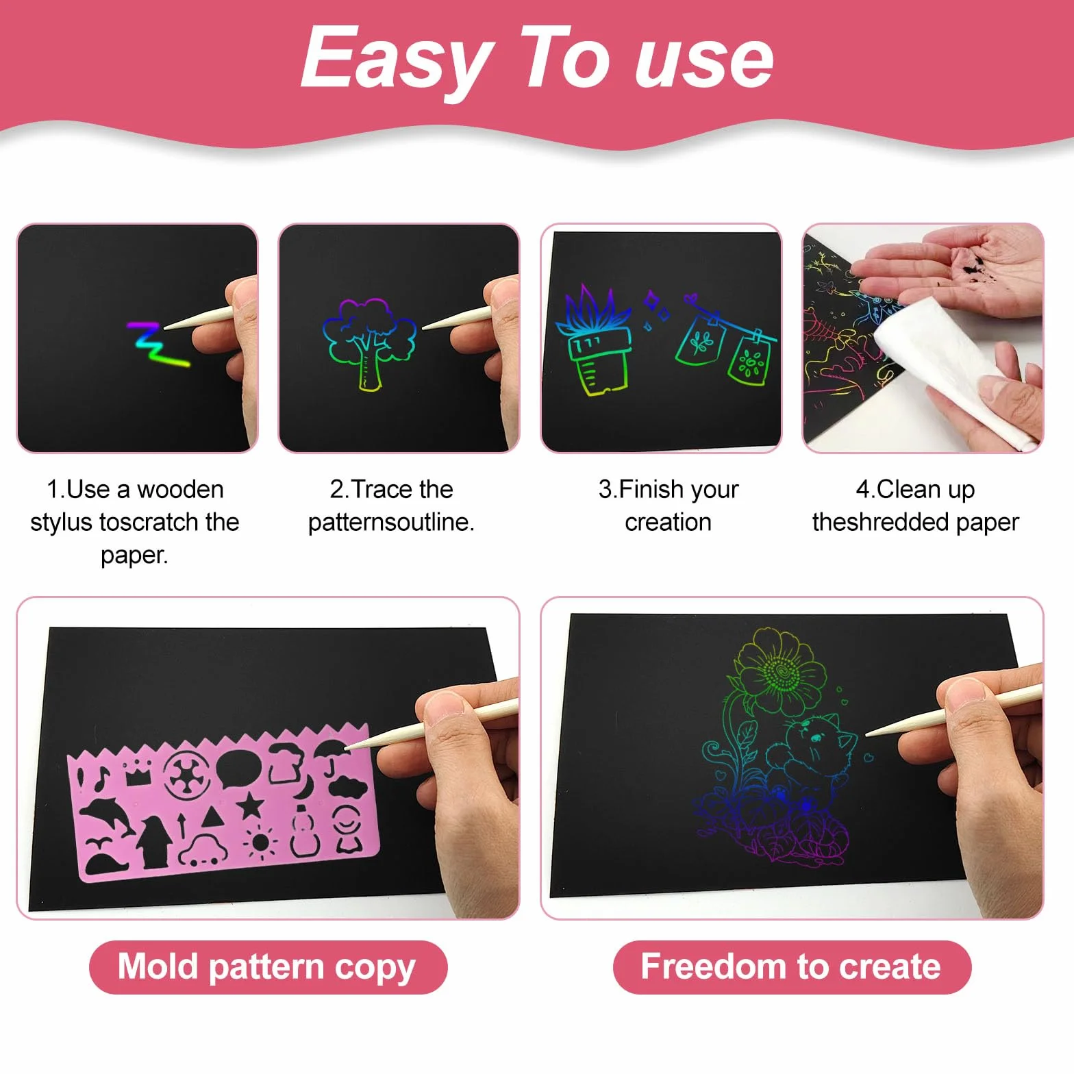 Set de bloc de dibujo para niños 50 hojas scratch art incluye lápices de madera y plantillas