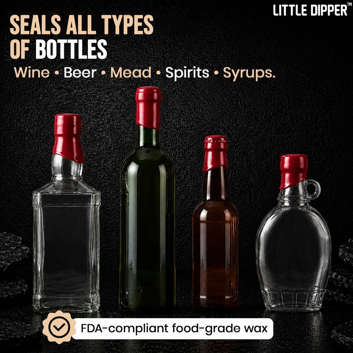 Little Dipper - Kit de cera para sellado de botellas, perfecto para hacer whisky, infusión de alcohol, elaboración de vino casero y embotellado de cerveza Incluye calentador de cera eléctrico,