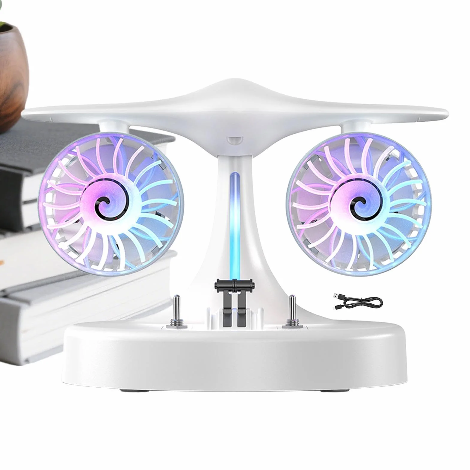 Ventilador de Escritorio 3 Velocidades con Luces Recargable Portátil | Ventilador Personal de Escritorio Pequeño y Silencioso para Dormitorio Salón Oficina Escuela Verano Viajes Camping