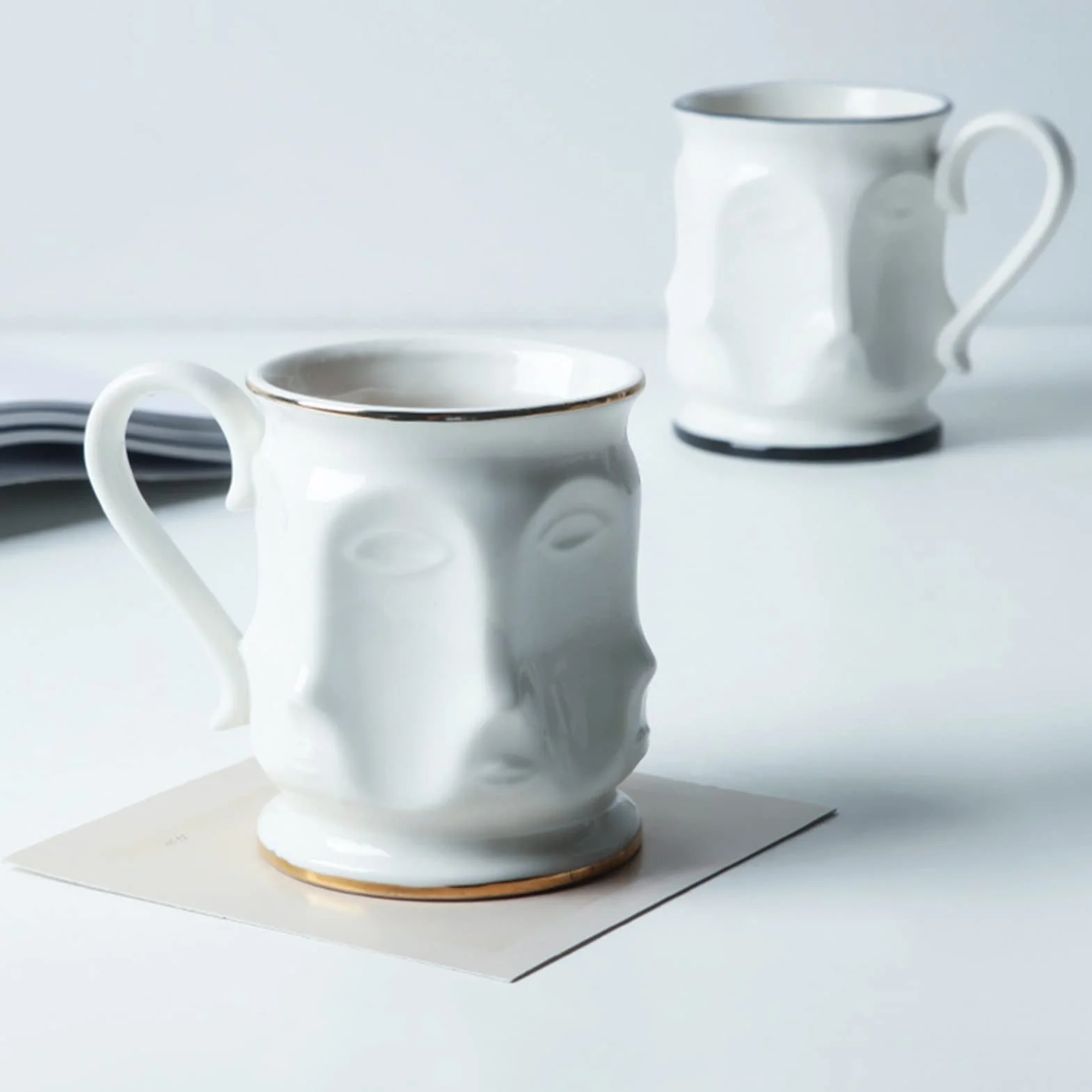 Taza De Café Taza creativa Personalidad Taza de café Frontera Cerámica Desayuno Café Leche Tea Tea Home Kitchen Bebida Diversión Regalo de cumpleaños Tazas Desayuno (Color : Gold Rim)
