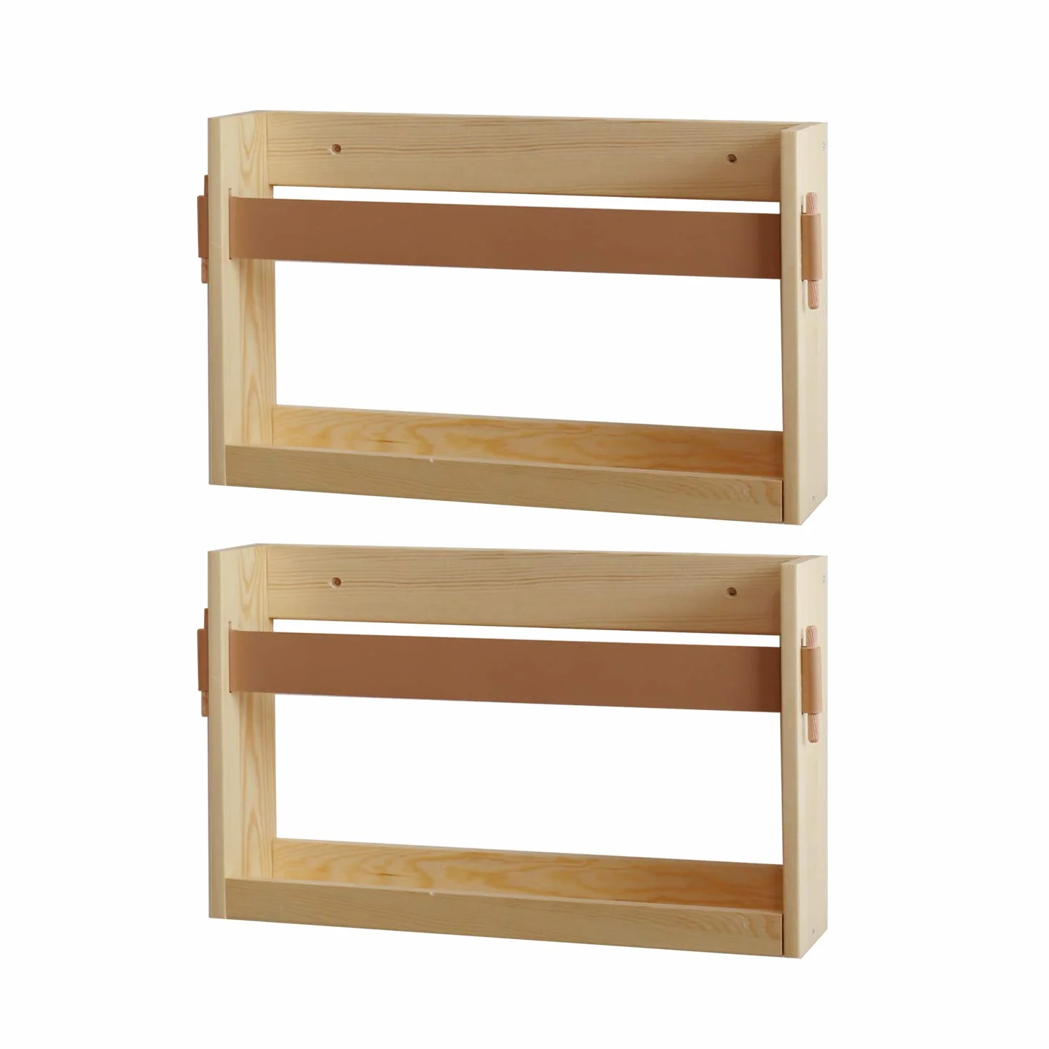 FIRADE - Revistero de pared con correa de piel sintética, revistero de madera, organizador de archivos para entrada, oficina, sala de estar, sala de espera, habitación de los niños, paquete de 2 (17.3