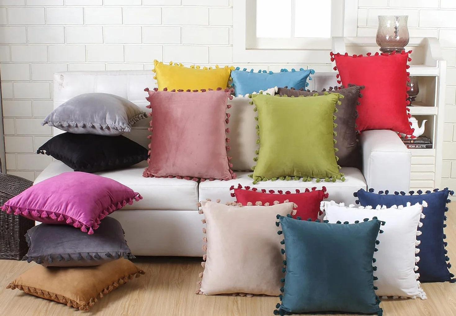 Juego de 5 fundas de cojín decorativas únicas de terciopelo, decoración marroquí para el hogar, 40,6 x 40,6 cm, marrón, 22 x 22 pulgadas