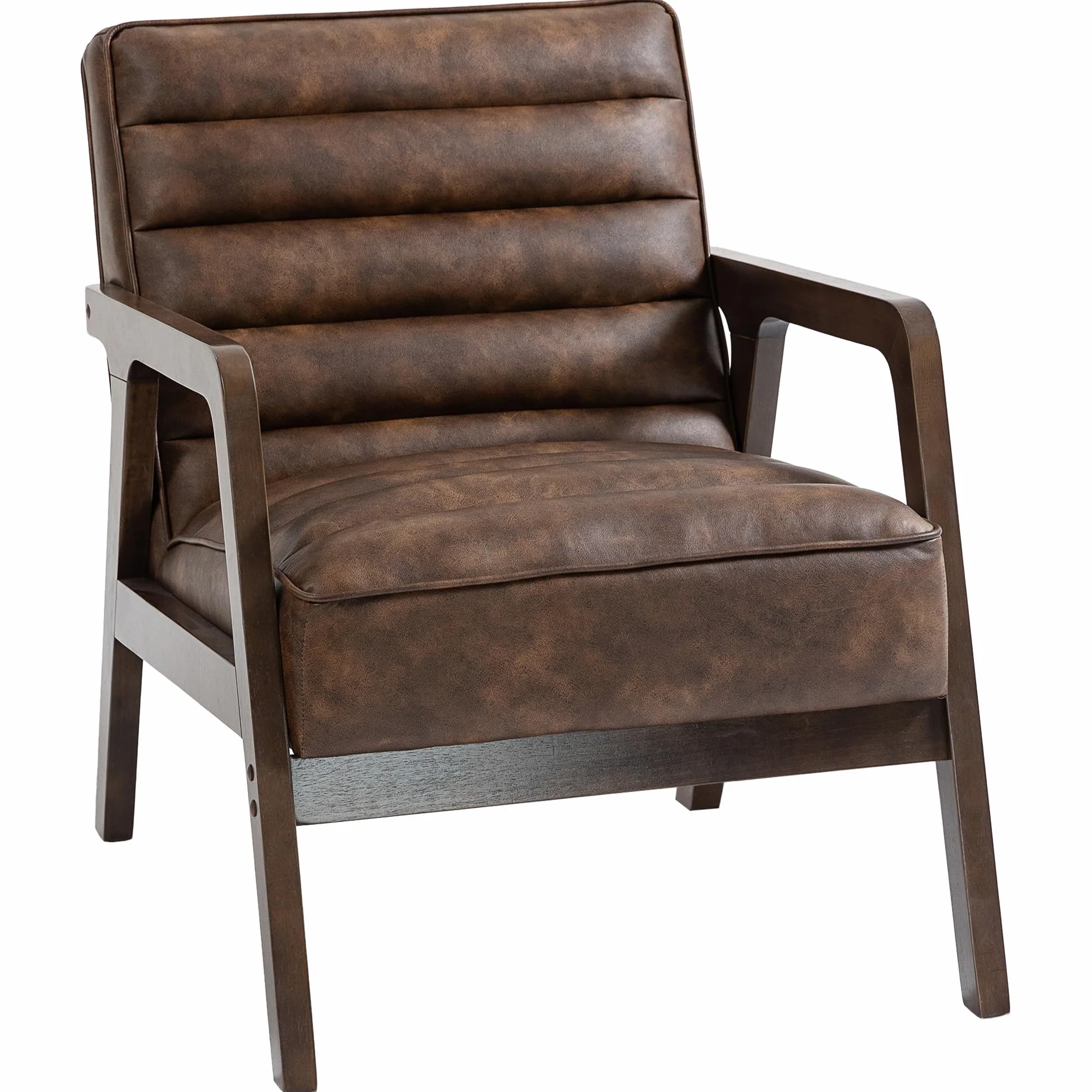 HOMCOM Butaca de Salón, Tapizado en PU, Sillón Lectura con Marco de Madera Maciza, Asiento Acolchado, Asiento Amplio, Butaca para Sala de Estar, Dormitorio, Marrón