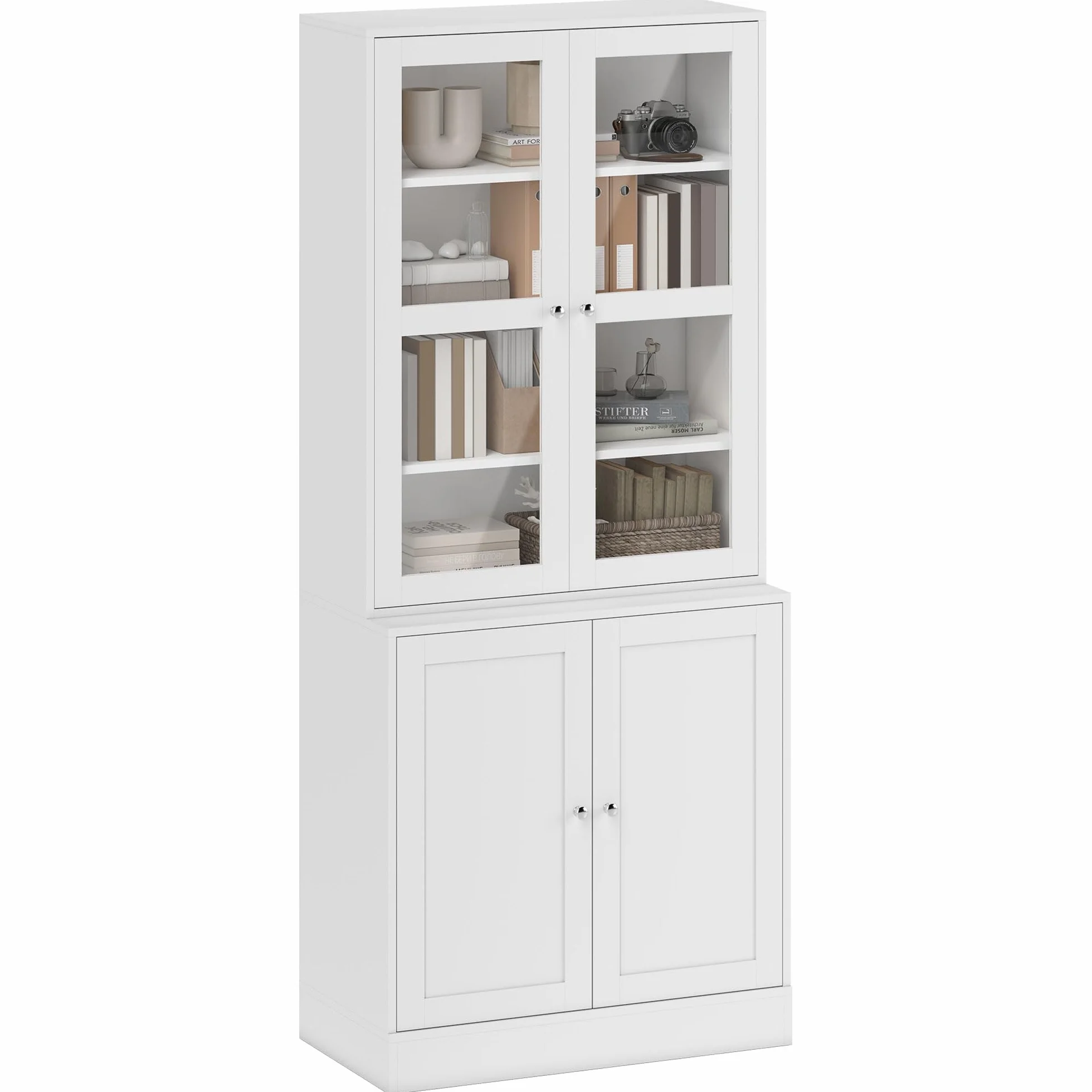 HOMCOM Vitrina Armario de Libros con 4 Puertas y Estantes Ajustables Estilo Moderno Armario de Cocina para Salón Cocina Oficina Dormitorio 76x40x178,5 cm Blanco