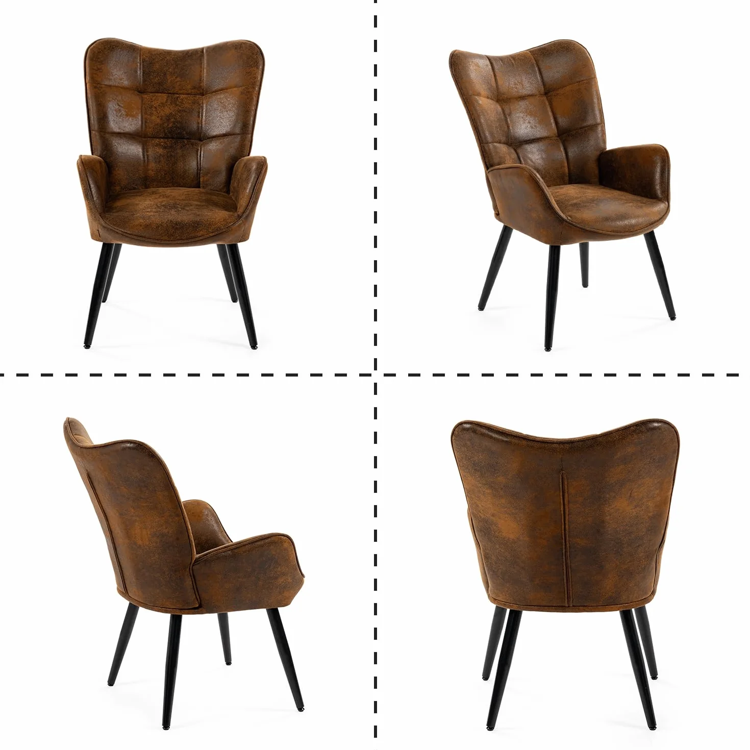 MEUBLE Cosy Sillón Nórdica Butaca de Salón para Dormitorio Silla Escandinavo con Respaldo y Reposabrazos Patas de Metal en Gamuza Marrón
