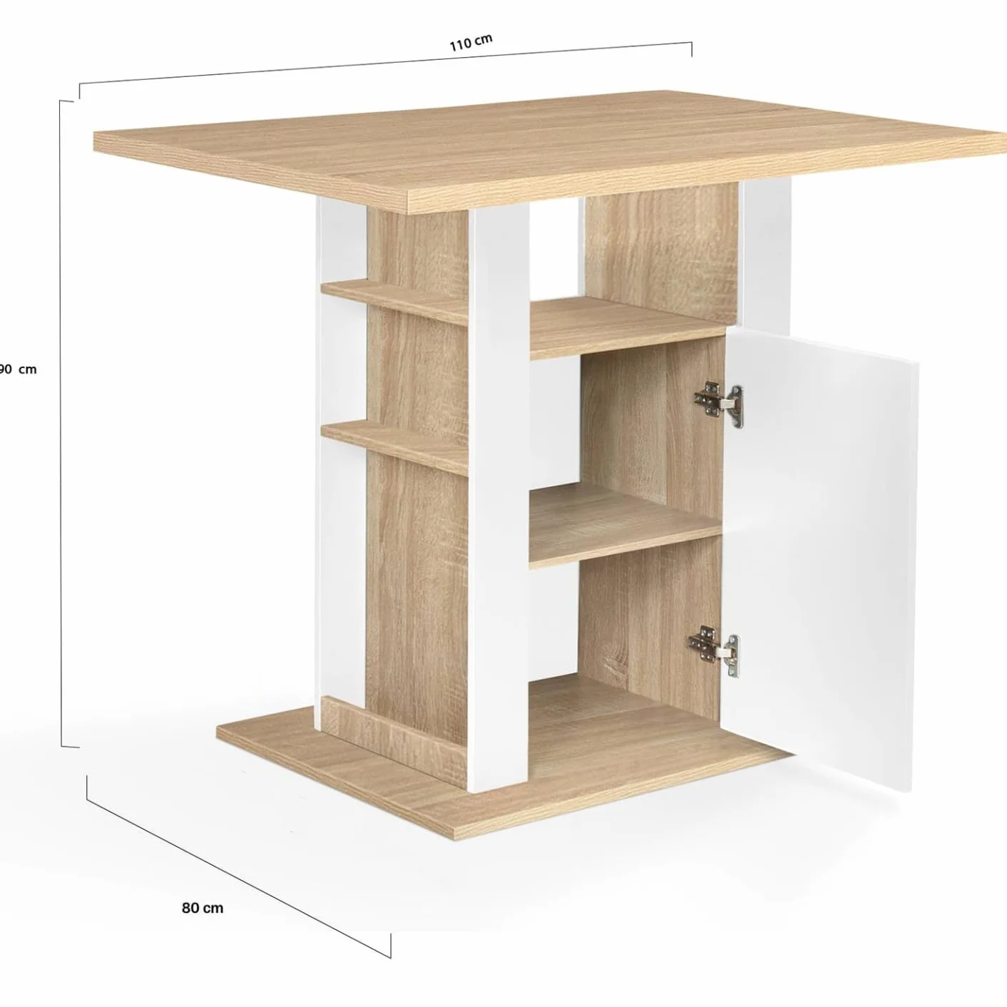 IDMarket – Ilot Central UGO 110 cm, madera blanca e imitación de haya con almacenamiento
