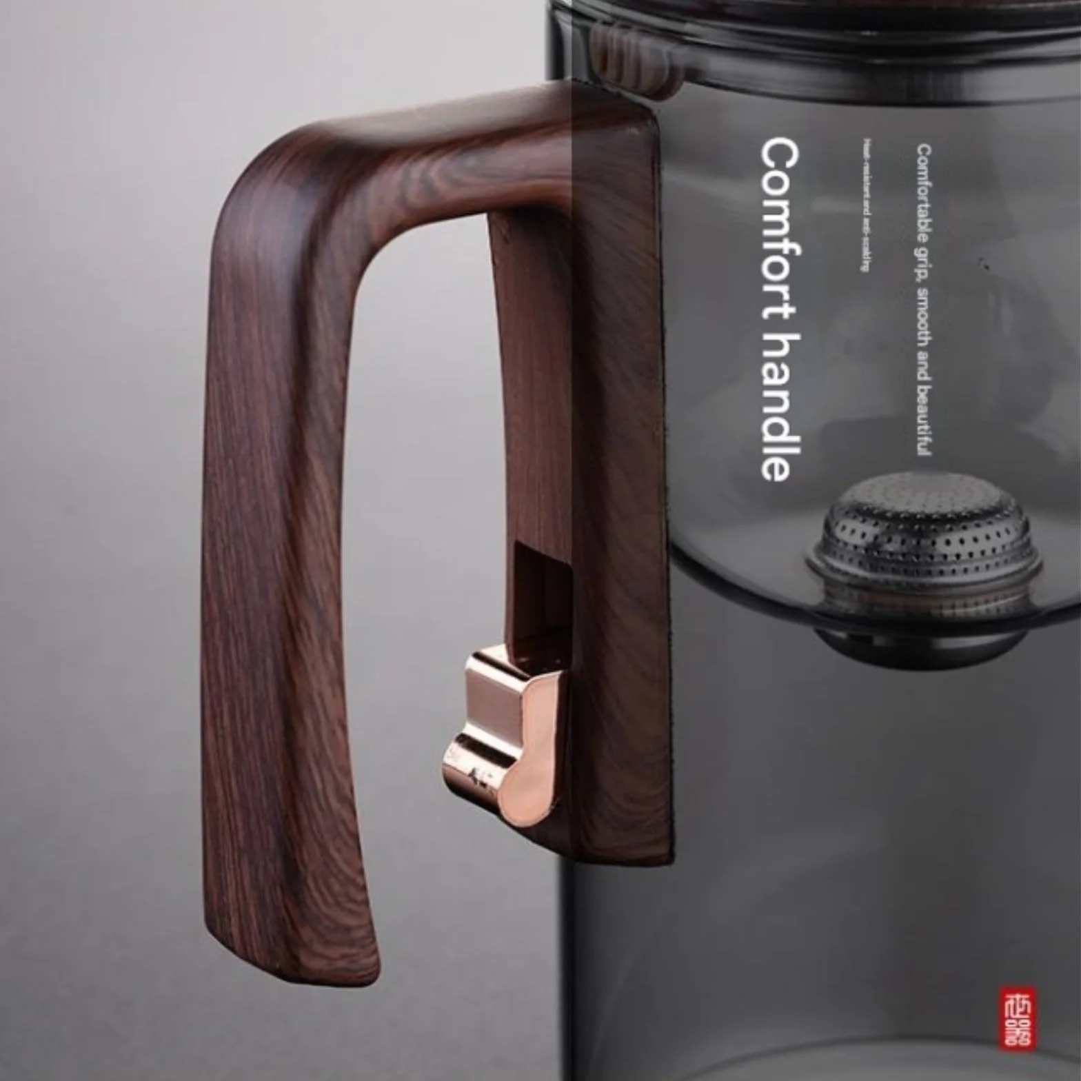 Tetera mágica de cristal con mango de madera, tetera mágica Enchanti para té de hojas sueltas, diseño elegante para los amantes del té