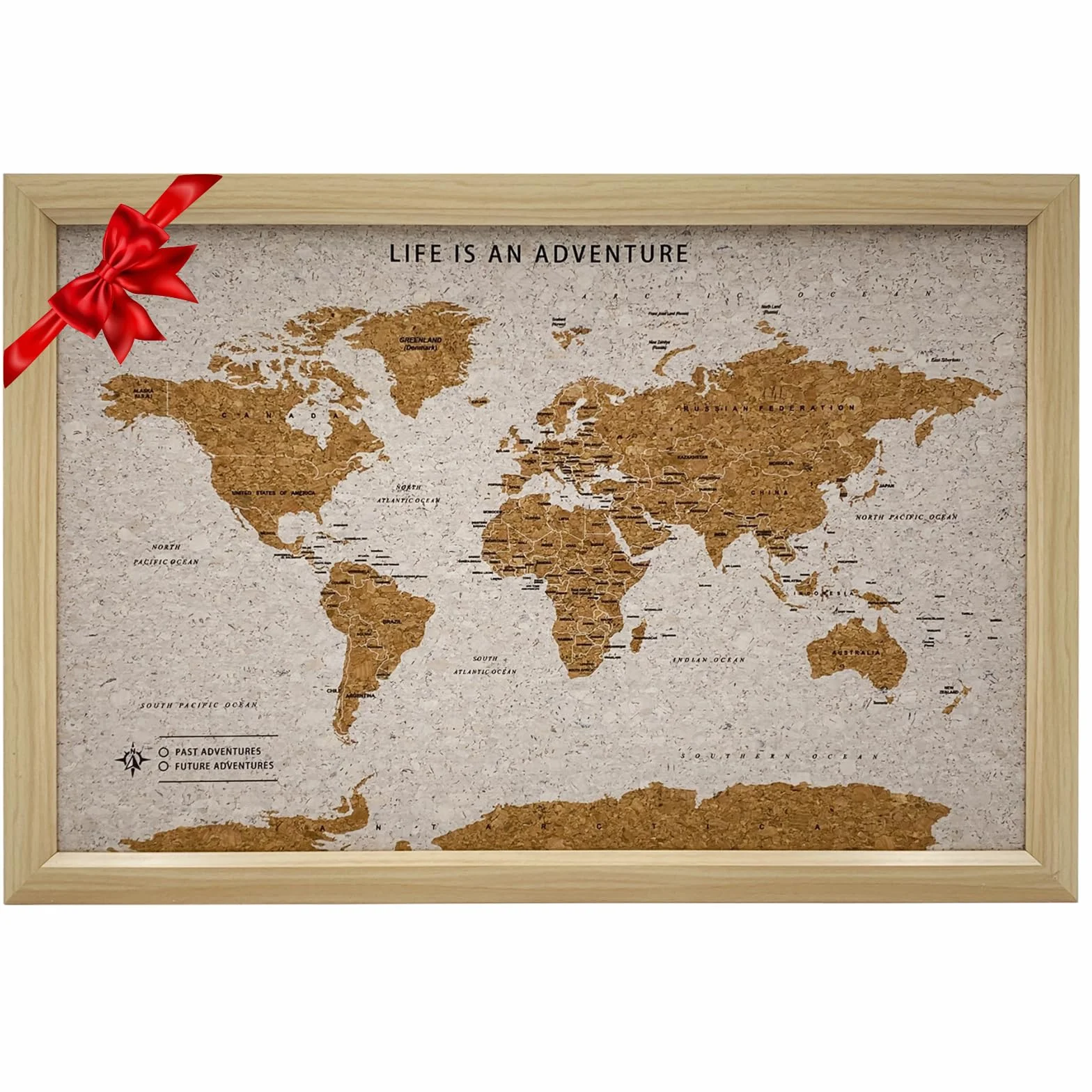 Splosh Mapa de Viaje Enmarcado - Tablero de Pines de Madera Blanco Pequeño con 100 Pines. Tablero de Corcho. Tablero de Corcho de Mapa del Mundo de Madera, Tablero de Corcho Mapa de Madera del Mundo