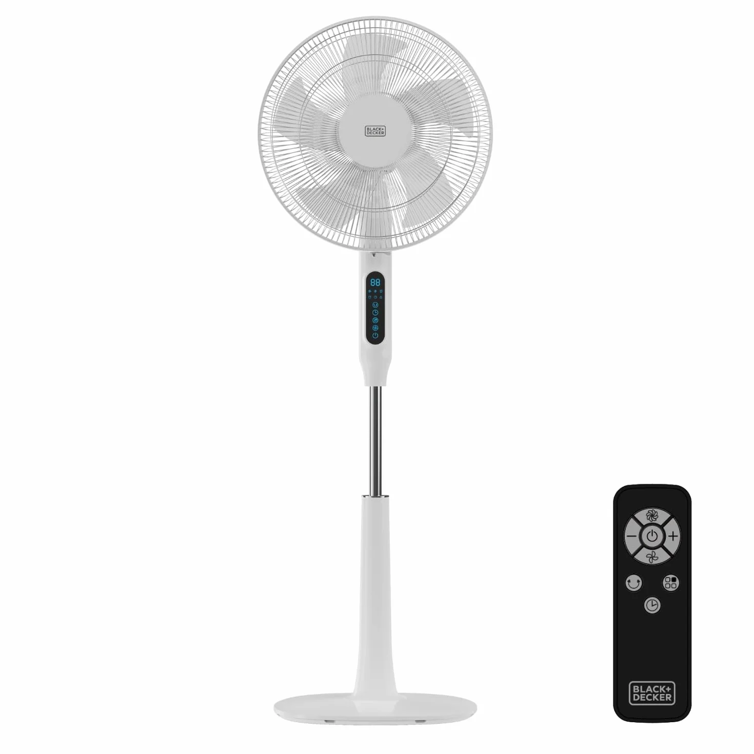 Black+Decker - Ventilador de Pie 30W | 24 Velocidades | Modos Normal, Natural y Noche | Timer 15h | Oscilación Automática | Altura Ajustable 118-138 cm | Pantalla LED | Silencioso | Mando a Distancia