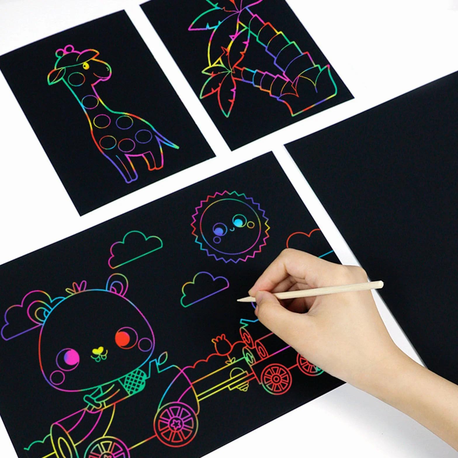 Set de bloc de dibujo para niños 50 hojas scratch art incluye lápices de madera y plantillas