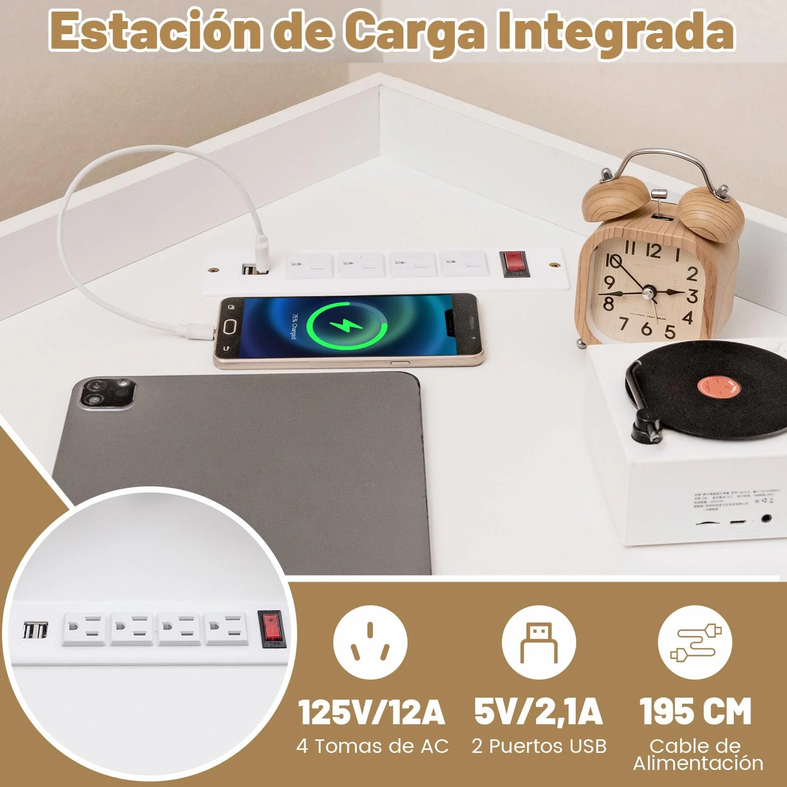 GIANTEX Librería Esquinero de 3 Niveles, Estantería de Almacenamiento con 9 Compartimentos Abiertos, 51 x 71,5 x 86 cm, con Puertos de Carga, Librería Triangular para Salón, Estudio (Blanco)