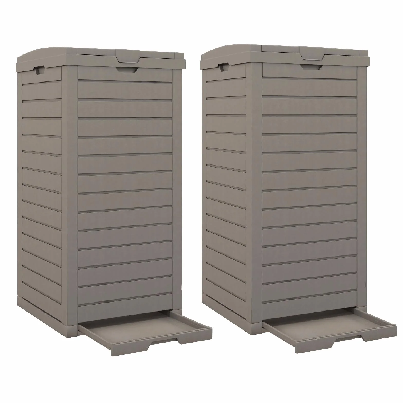 GIANTEX Cubo de Basura para Exterior de 118 L, con Tapa y Asa, Contenedor de Basura Impermeable con Bandeja de Recogida, Cubo de Basura para Jardín, Terraza, Balcón (2, Marrón)