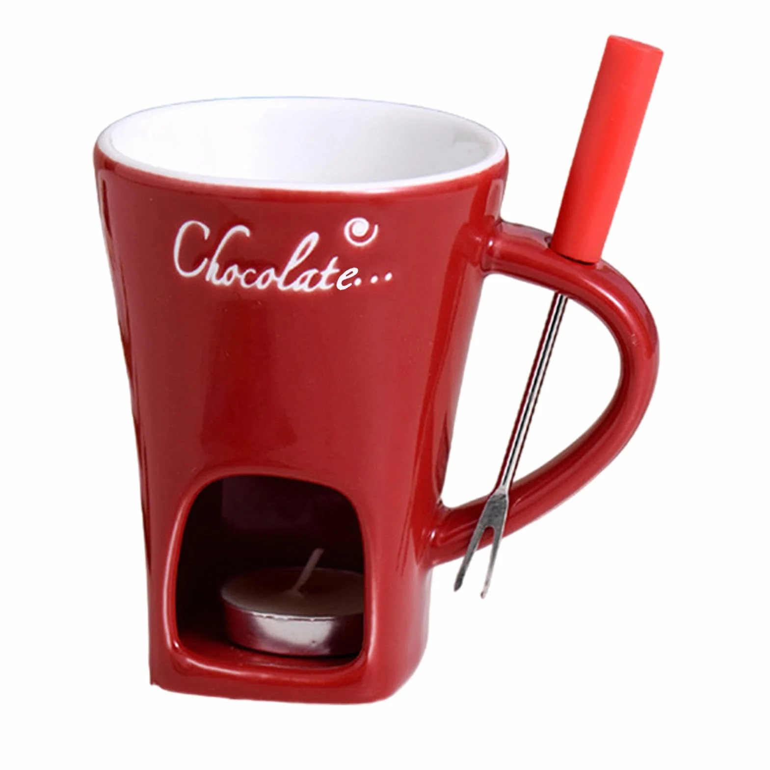 Taza de fondue de chocolate de cerámica con velas de té