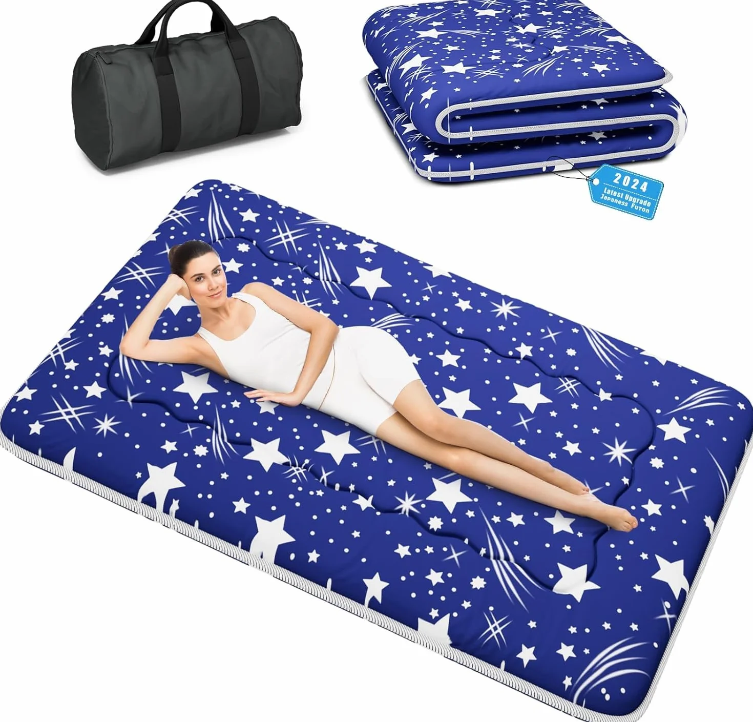 Kiseely Colchón futón, colchón de suelo japonés, Colchón futón plegable portátil, Colchón para portátil plegable con alfombrilla Tatami con bolsa y correa (T76533563, 120X200cm)