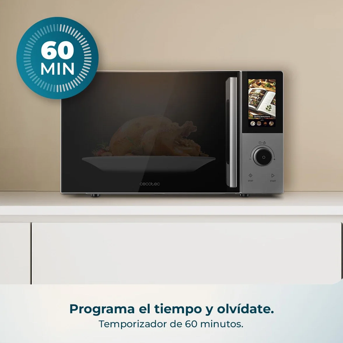 Cecotec Microondas Digital Táctil Convección y Grill 28L 900W 1200W 2200W 8 Programas