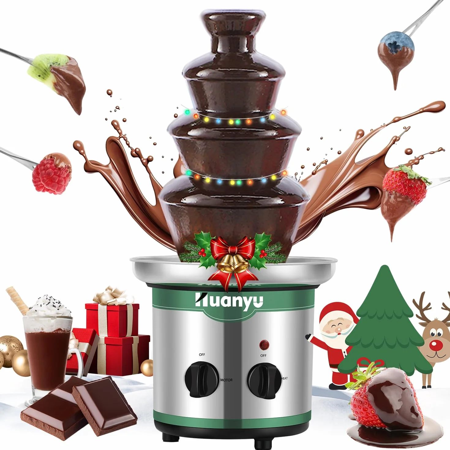 Huanyu Fuente de Chocolate de 4 niveles Grandes Juegos de Fondue para Chocolate Fuente de Chocolate Eléctrica Máquina de Chocolate Juego de Fondue de Chocolate para Fiesta Boda y Cumpleaños