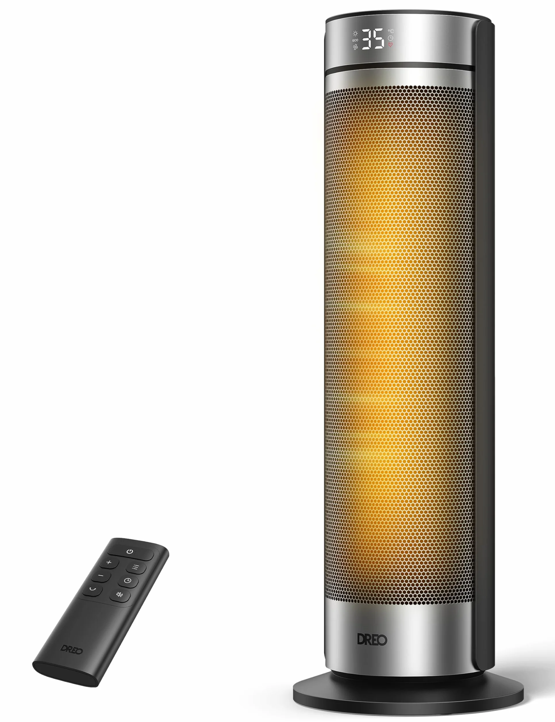DREO Calefactor Torre 23 Pulgadas 2000W Silencioso, Estufa Portátil con Mando a Distancia, Oscilación 70°, Temporizador 12H, 5 Modos, Calefactor Cerámico PTC con Termostato para Oficina y Habitación