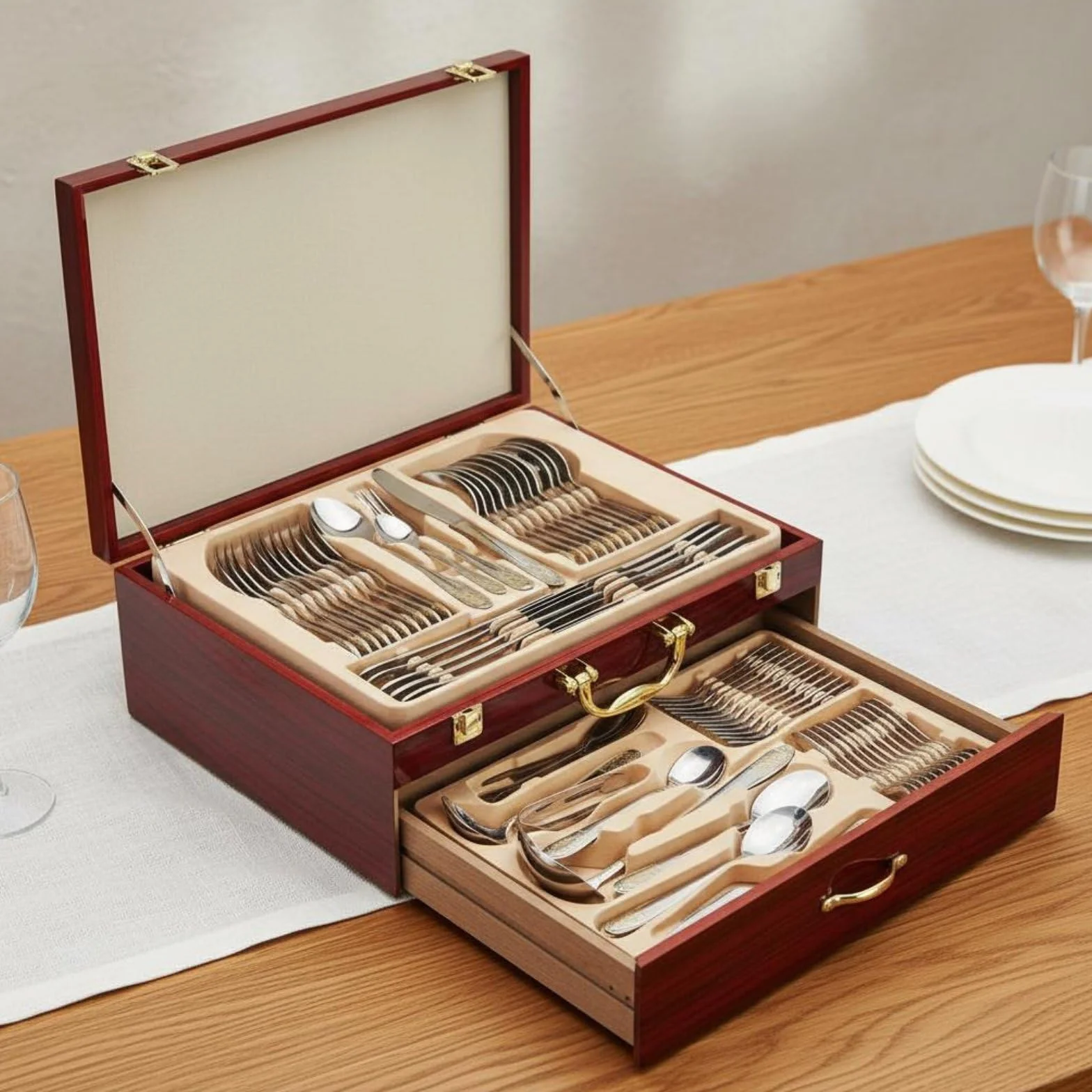 72 Piezas Cubiertos de Acero Inoxidable Juego de Cubiertos Tenedores Cucharas Cuchillos Lustre Pulido con Caja para Guardar Adecuado para Uso Doméstico Servicio Profesional Celebraciones